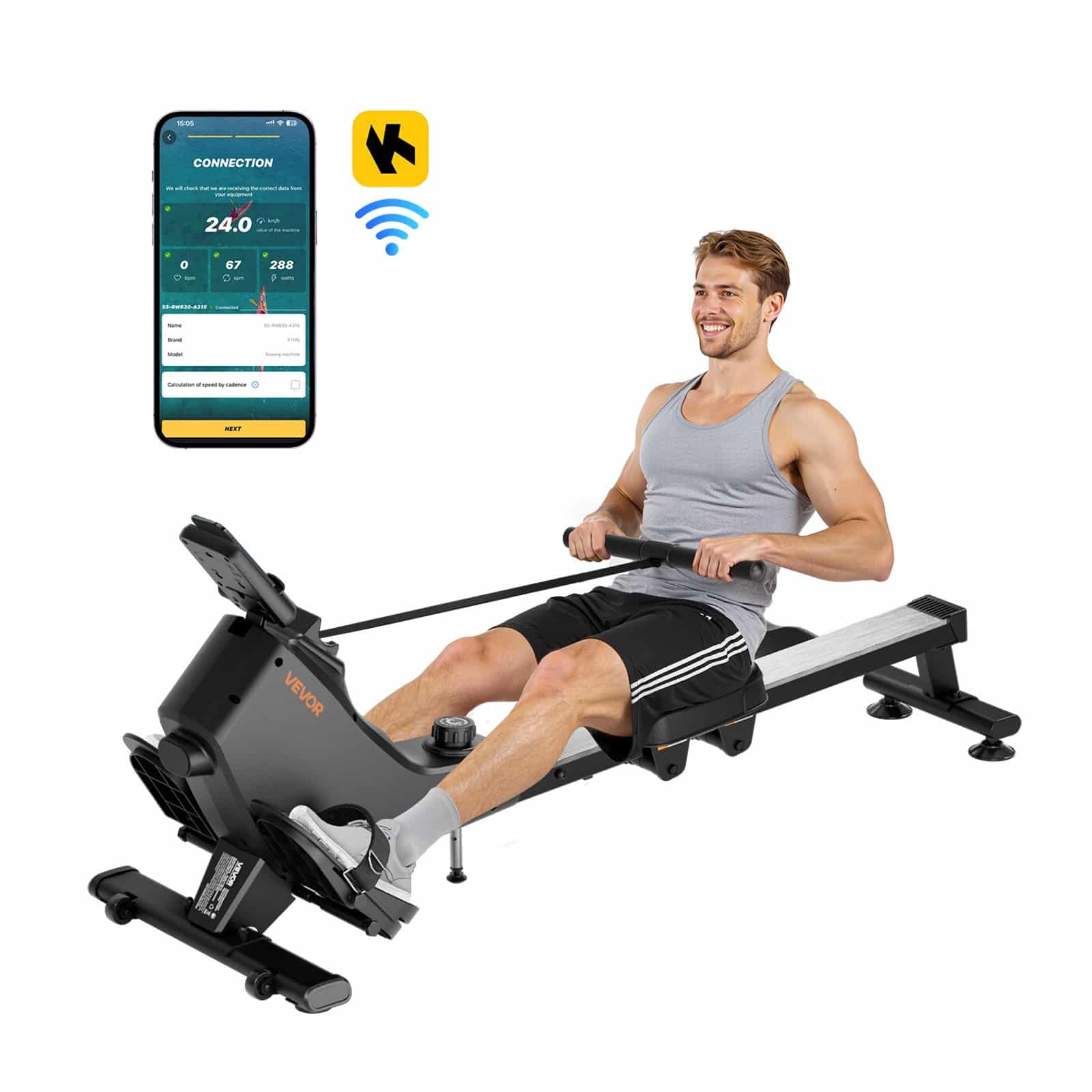 VEVOR Magnetic Rowing Machine with 16-Level Adjustable Resistance, Foldable, Bluetooth & LCD, 158kg Capacity, Quiet Home Rower