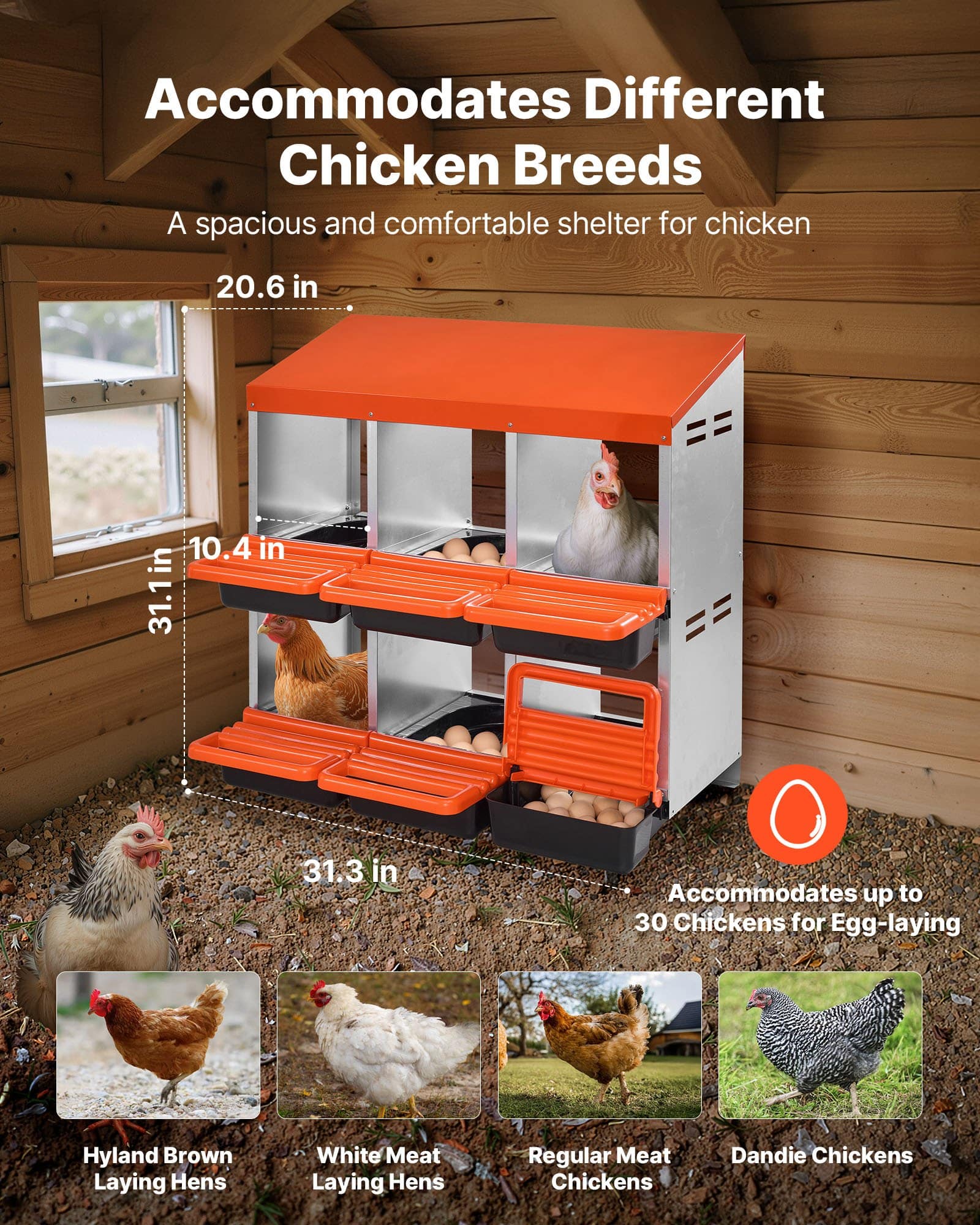 VEVOR 2-Tier Chicken Nesting Boxes with 6 Compartments, Metal Roll-Out Egg Boxes with Protective Lids, for Poultry, Easy Assembly — изображение 2