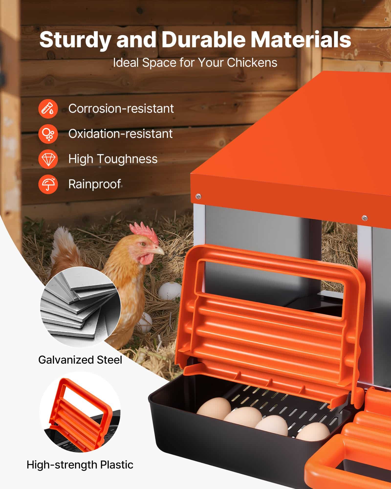 VEVOR 2-Tier Chicken Nesting Boxes with 6 Compartments, Metal Roll-Out Egg Boxes with Protective Lids, for Poultry, Easy Assembly — изображение 3