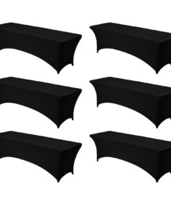 VEVOR 6-Pack Black Spandex Tablecloths for 244cm Rectangular Tables – Wrinkle-Resistant, Washable Covers for Events & Parties
