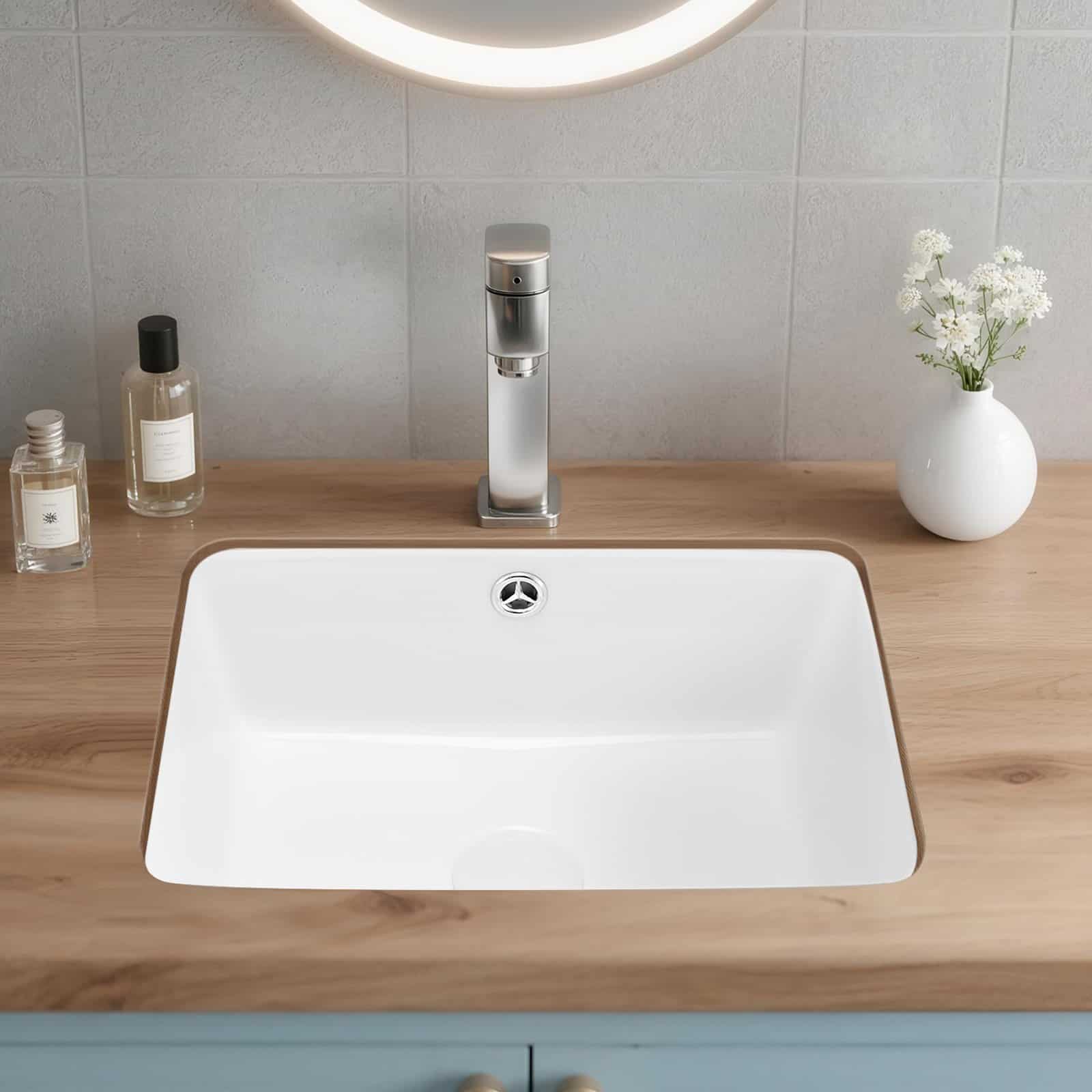 VEVOR Rectangular White Ceramic Undermount Bathroom Sink 400x305 mm with Overflow, Modern Vanity Basin for Small Spaces - Зображення 8
