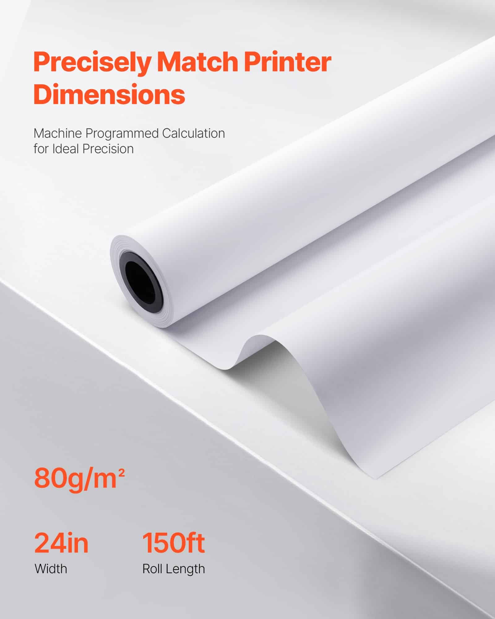 VEVOR CAD Plotter Paper Rolls 609.6 mm x 45.7 m, 80 GSM, 8 Rolls with 50.8 mm Core for Engineering & Architectural Printing — изображение 3