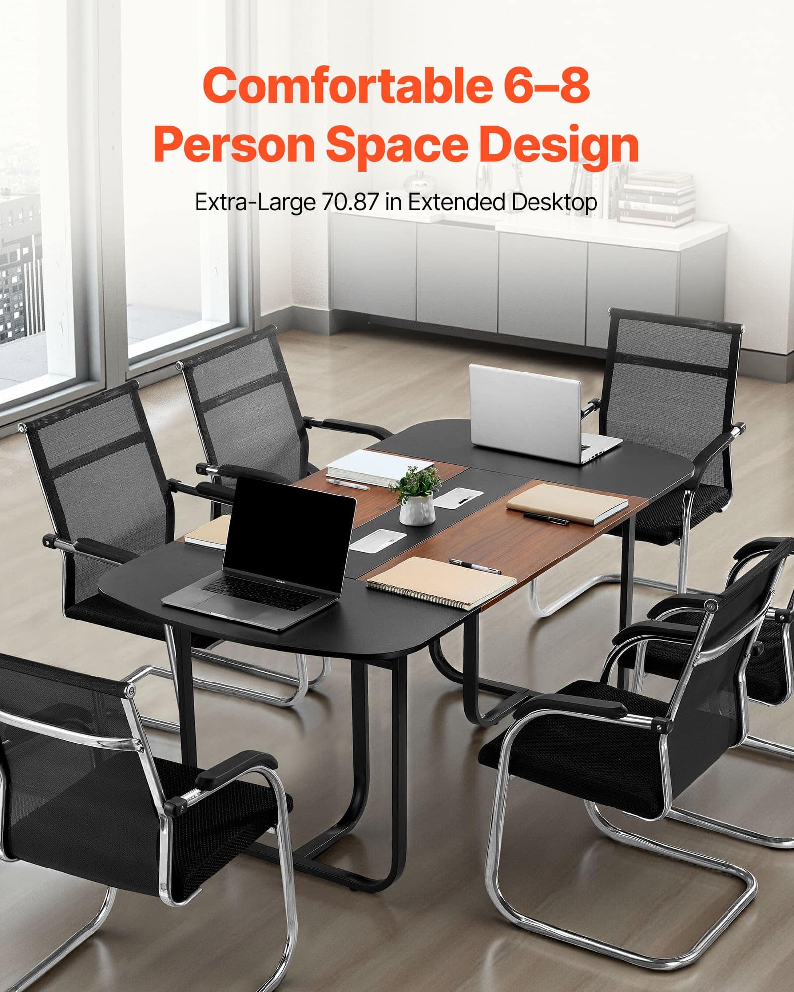 VEVOR 1800 mm Oval Conference Table for 6-8 People, Black & Brown