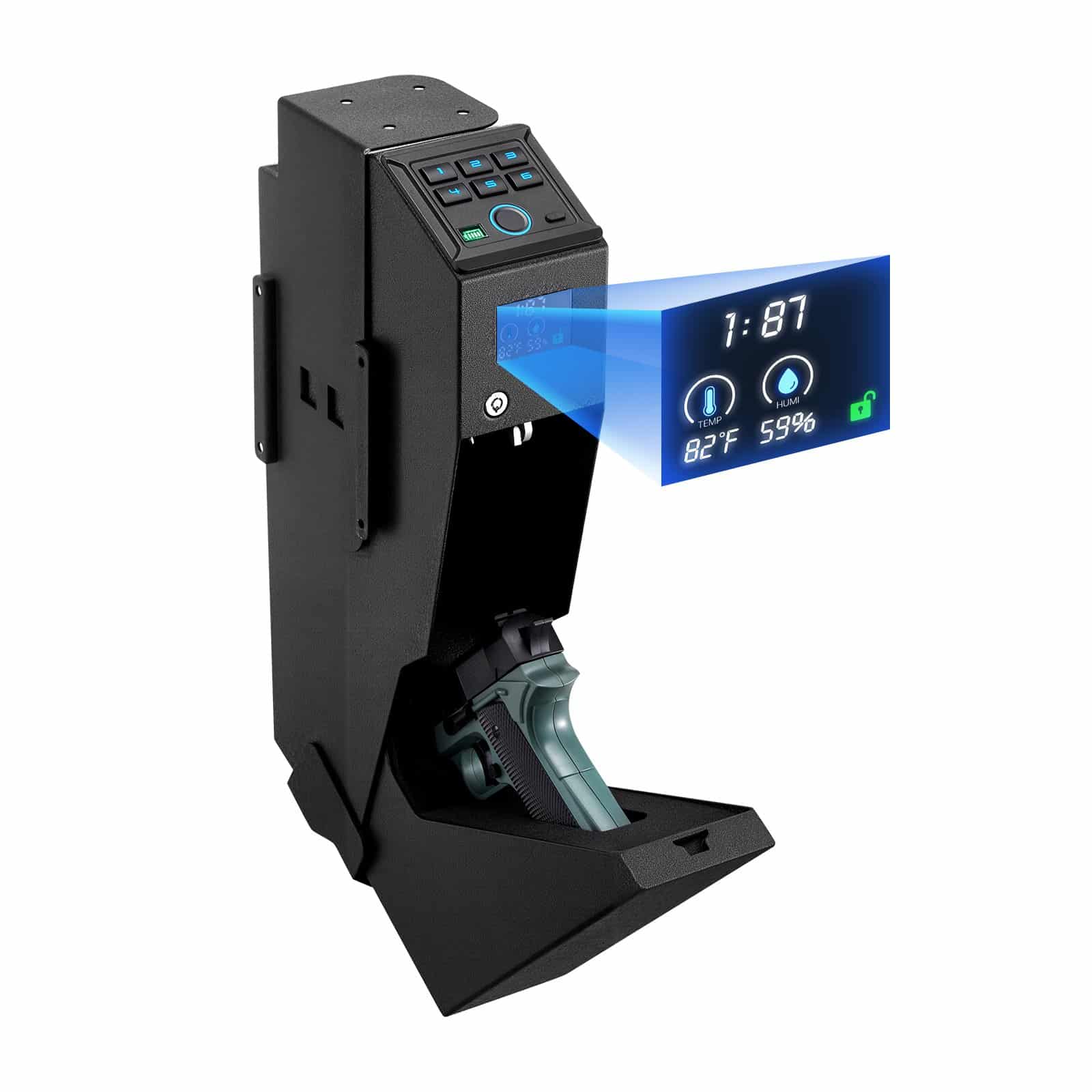 VEVOR Fingerprint Gun Safe with LCD, LED, Keypad & Key Access for 1 Pistol & Magazine – Mounted Bedside/Desk/Car Firearm Box