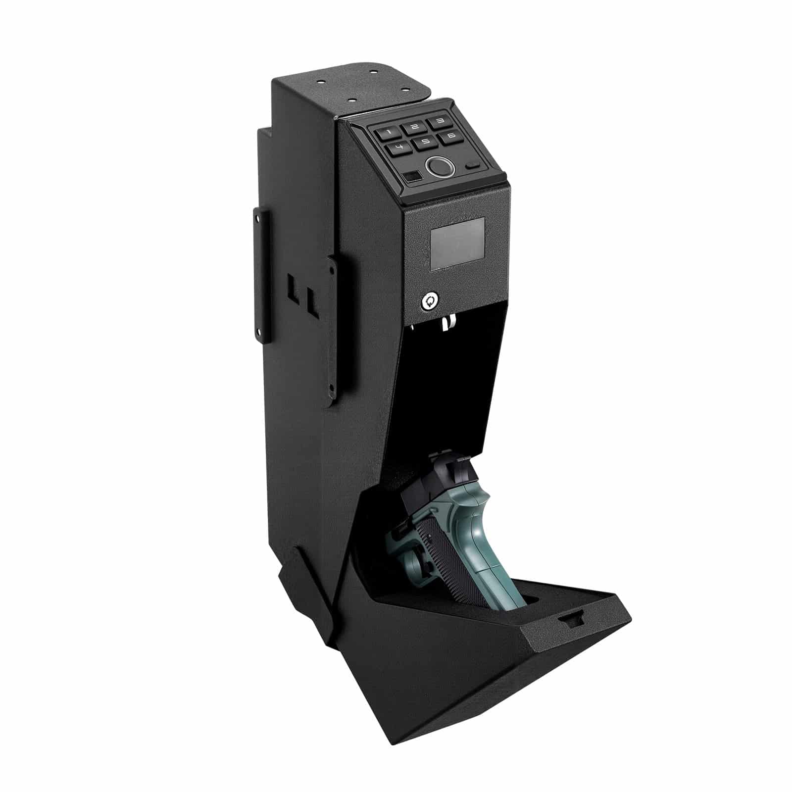 VEVOR Fingerprint Gun Safe with LCD, LED, Keypad & Key Access for 1 Pistol & Magazine – Mounted Bedside/Desk/Car Firearm Box — Attēls 12