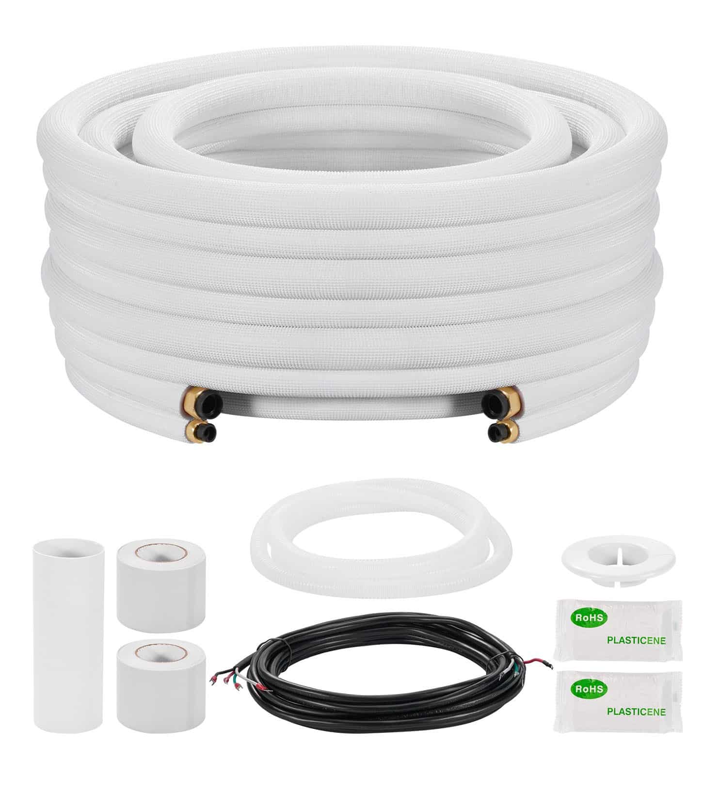 VEVOR 7.6m Mini Split AC Line Set, 9.5mm & 15.9mm Copper Tubing, Insulated Coil with Flared Nuts, Full HVAC Kit