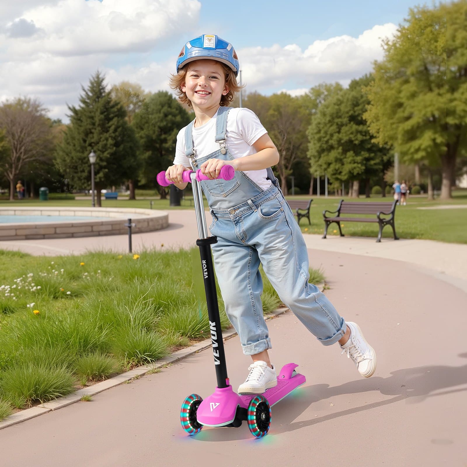 VEVOR 3-Wheel Kick Scooter for Kids Age 3+, Adjustable Height, Light-Up Wheels, Up to 75 kg, Anti-Slip Deck, Pink - Pilt 8