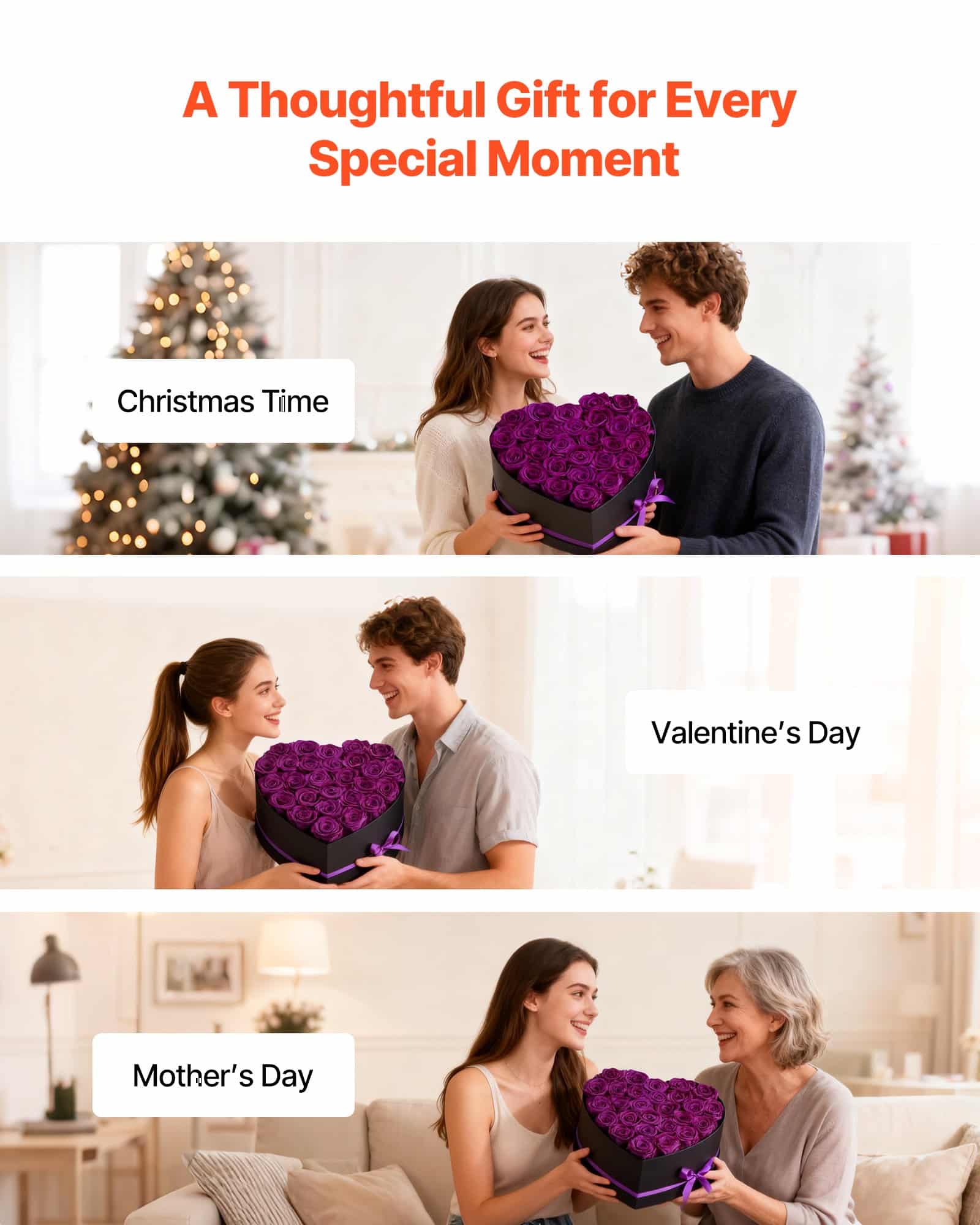 VEVOR Preserved Roses, 27 Eternal Purple Roses in Heart Box, Long-Lasting Gift for Women, Anniversary, Birthday, Valentine's Day — изображение 5