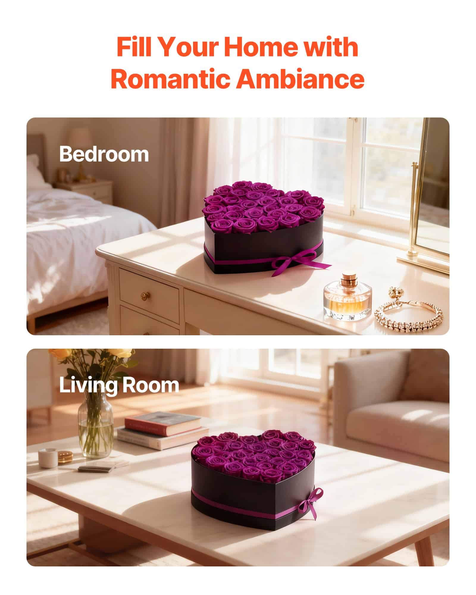 VEVOR Preserved Roses, 27 Eternal Purple Roses in Heart Box, Long-Lasting Gift for Women, Anniversary, Birthday, Valentine's Day — изображение 6