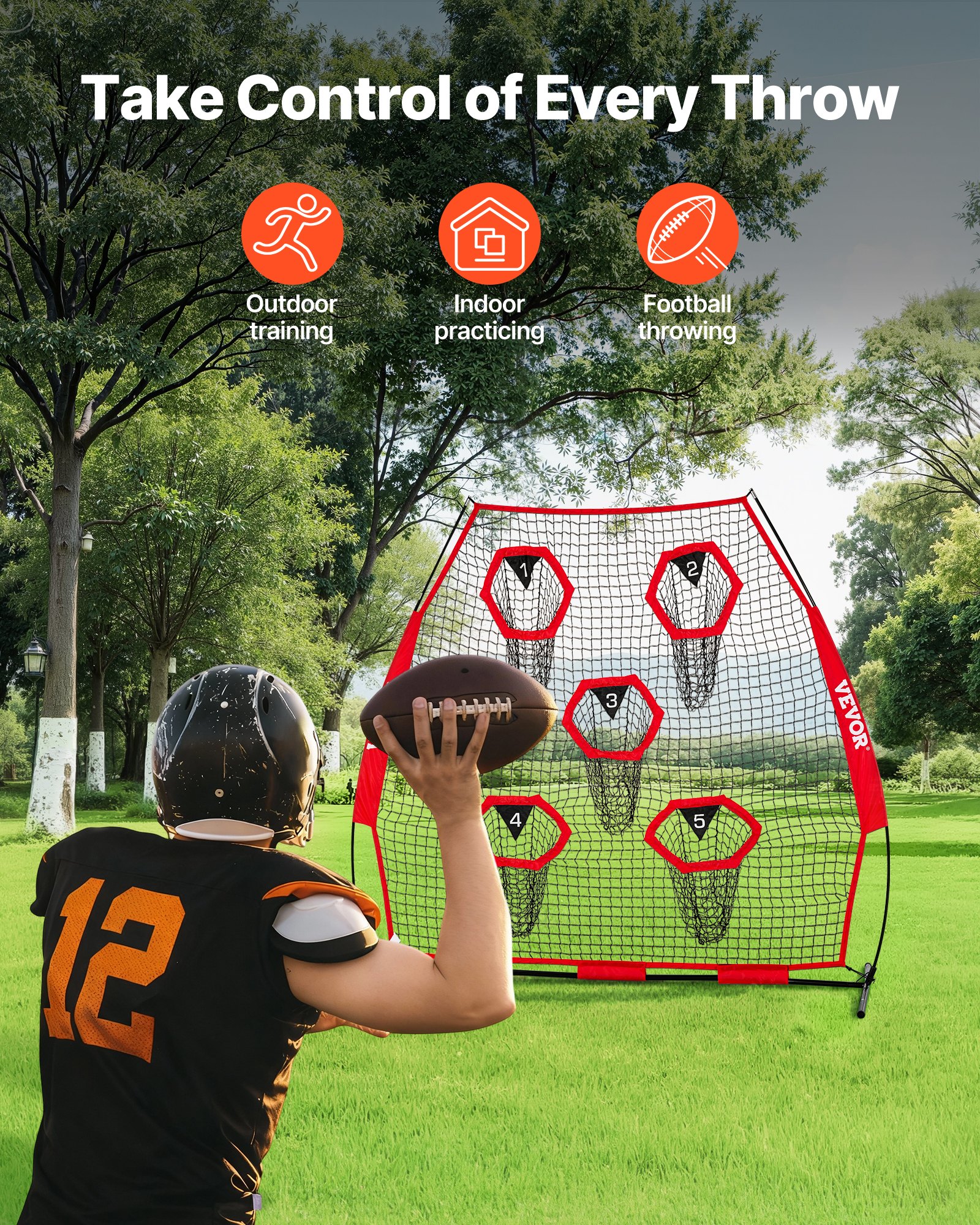 VEVOR 213x213 cm Football Throwing Trainer Net with 5 Targets, Durable Knotless Mesh, Portable Case Included - Image 2