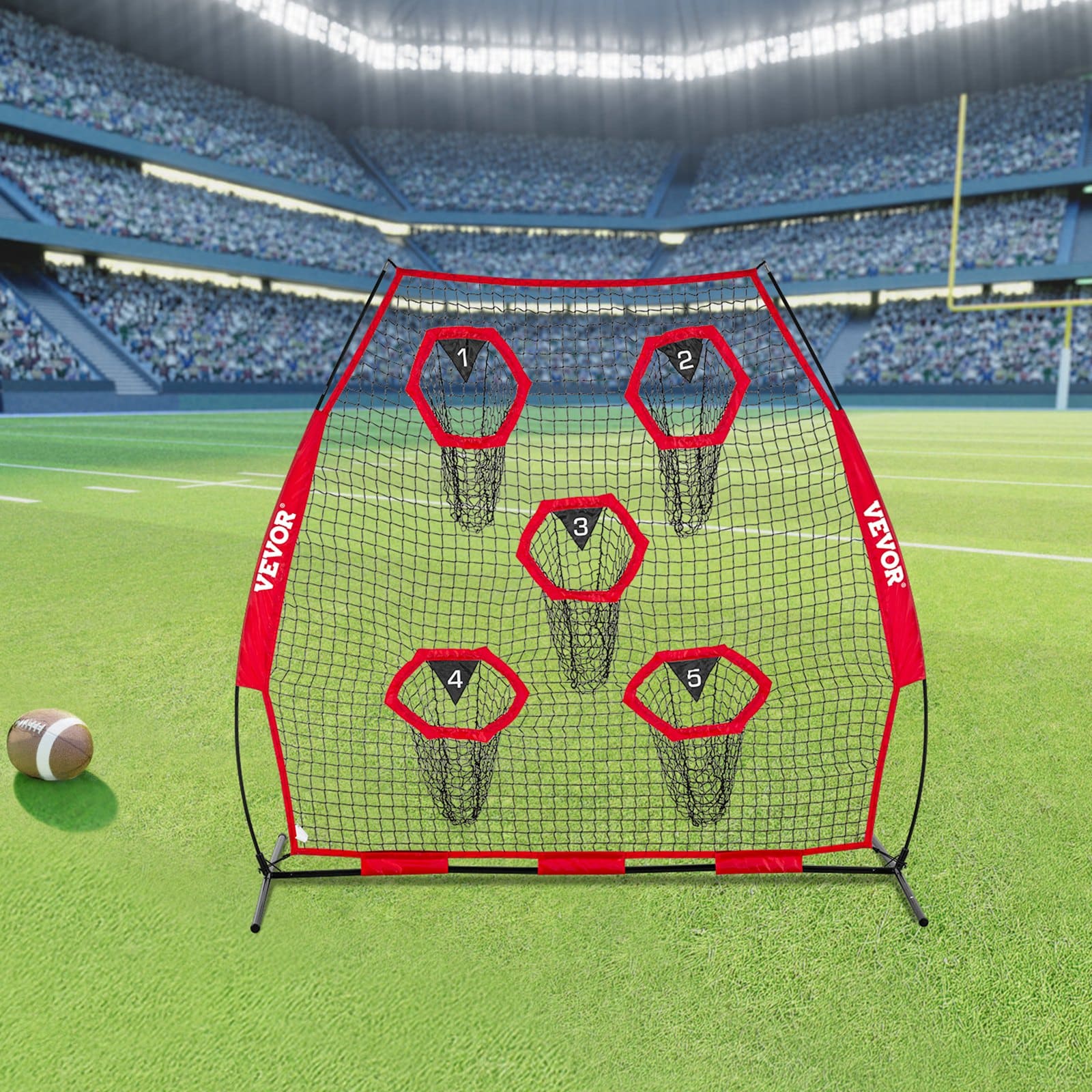 VEVOR 213x213 cm Football Throwing Trainer Net with 5 Targets, Durable Knotless Mesh, Portable Case Included - Image 8