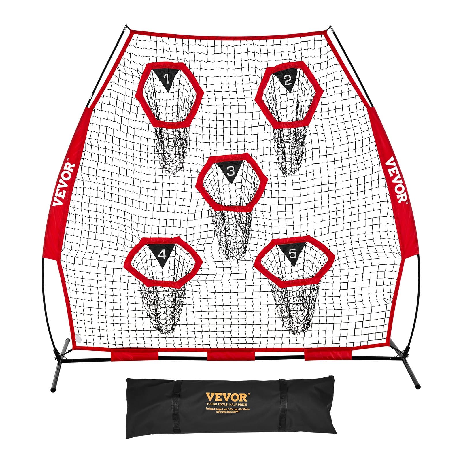 VEVOR 213x213 cm Football Throwing Trainer Net with 5 Targets, Durable Knotless Mesh, Portable Case Included