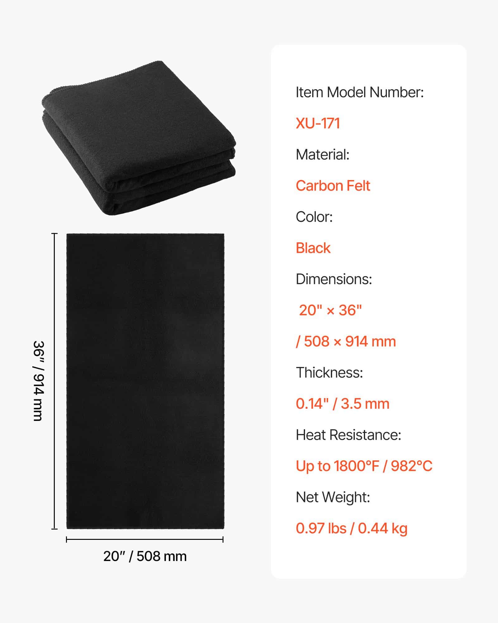VEVOR 2-Pack Carbon Felt Welding Blankets 508x914mm, Fireproof Heat-Resistant Insulation Mats, 3.5mm Thick, Up to 982°C — attēls 7
