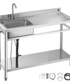 VEVOR Stainless Steel Utility Sink 1200x500x940mm, Freestanding Commercial Sink with Faucet & Shelf for Garage, Kitchen, Laundry