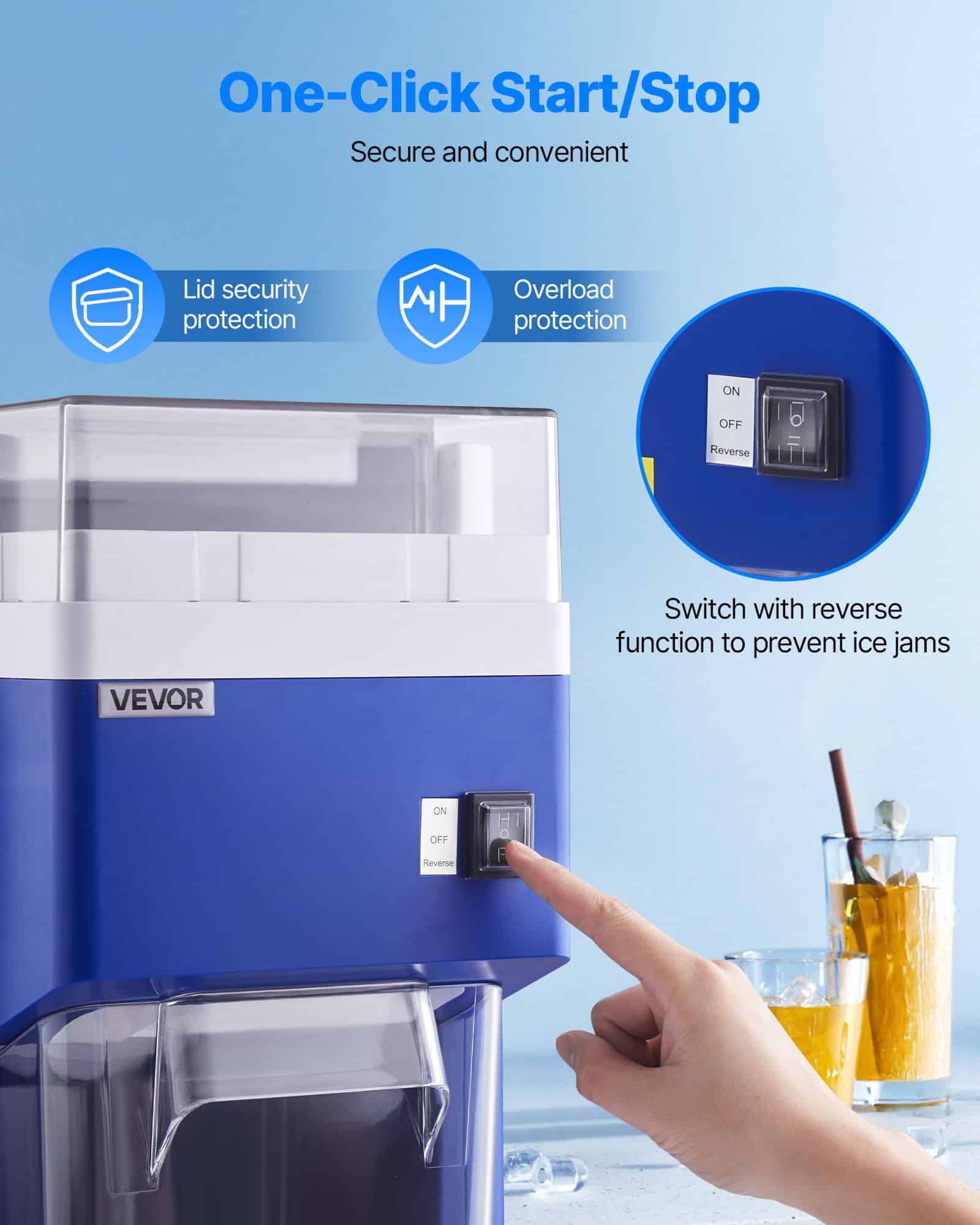 VEVOR Electric Ice Shaver Machine 1.8L, 300W, 130kg/h, Stainless Steel Blades, for Snow Cones, Desserts, Home & Commercial Use - Image 5