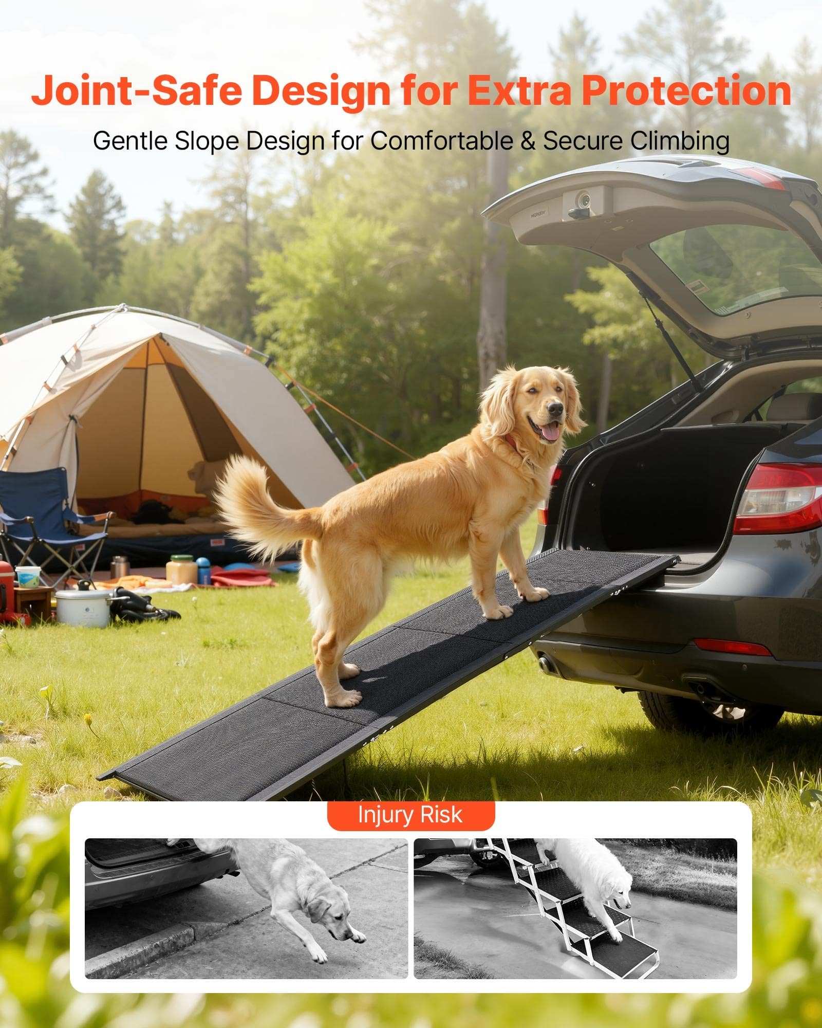 VEVOR Folding Dog Ramp 160x43 cm, Aluminum Pet Stair for Cars, SUVs, Trucks, Non-Slip Surface, Supports Pets up to 113 kg — изображение 6