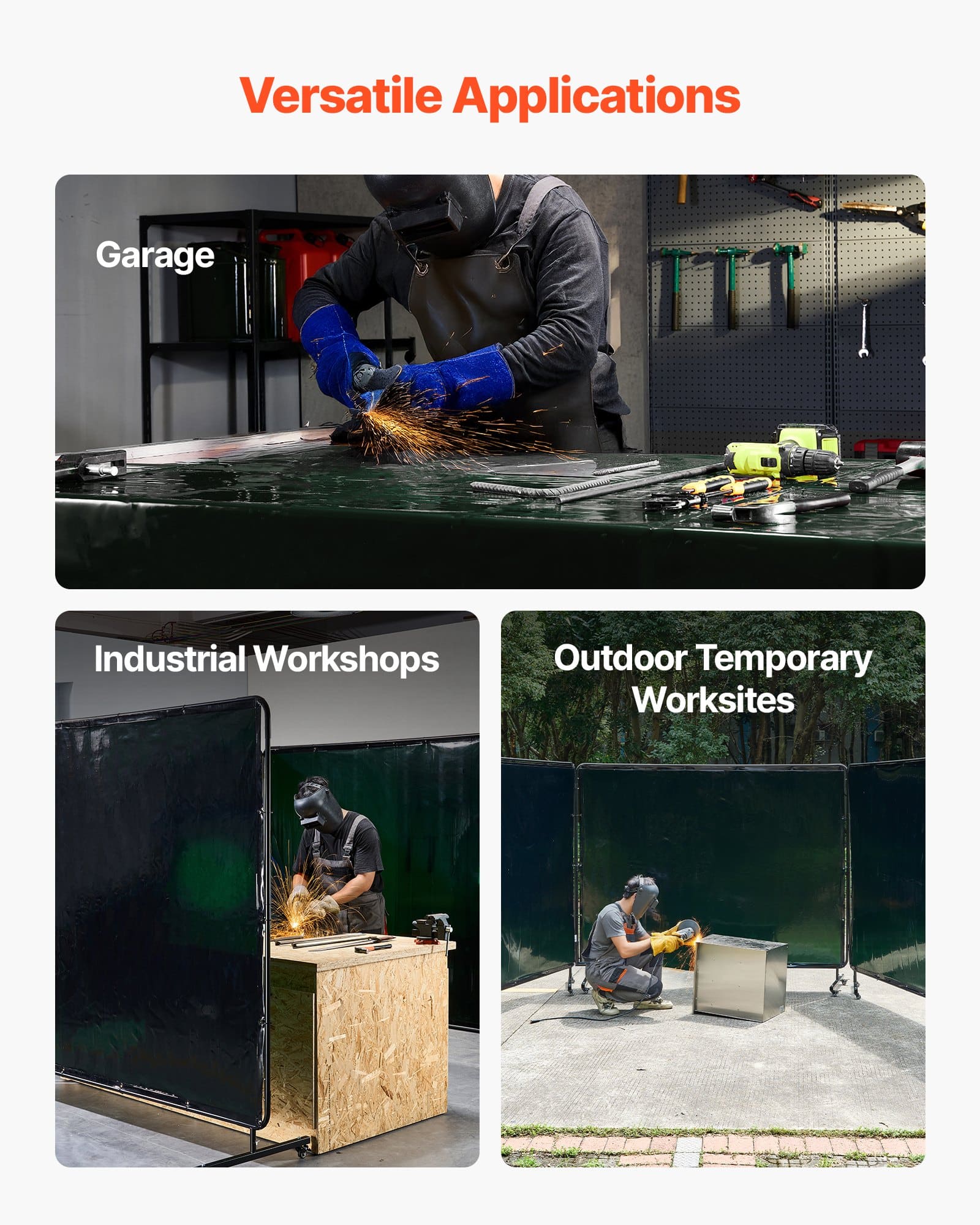 VEVOR 3-Panel Welding Screen with Frame, 1.74×2.34m Flame-Resistant Vinyl Curtain, UV Protected, 12 Wheels, Dark Green - Pilt 6