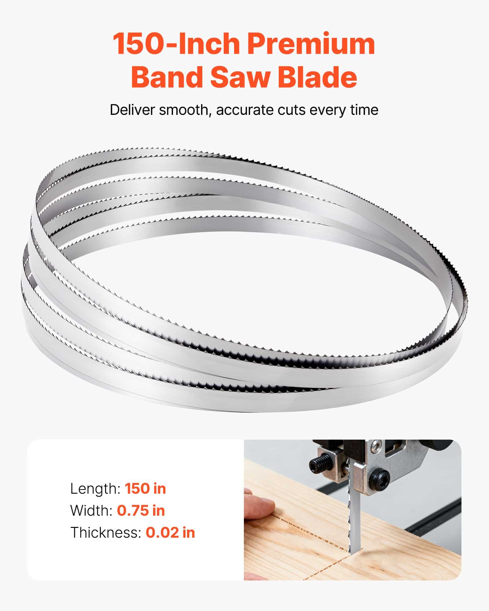 VEVOR 3810mm Bandsaw Blade, 4 TPI, 18 HRC SK5 Carbon Steel, 19mm Wide, Fits Major Woodworking Saws, 1 Pack - Image 3