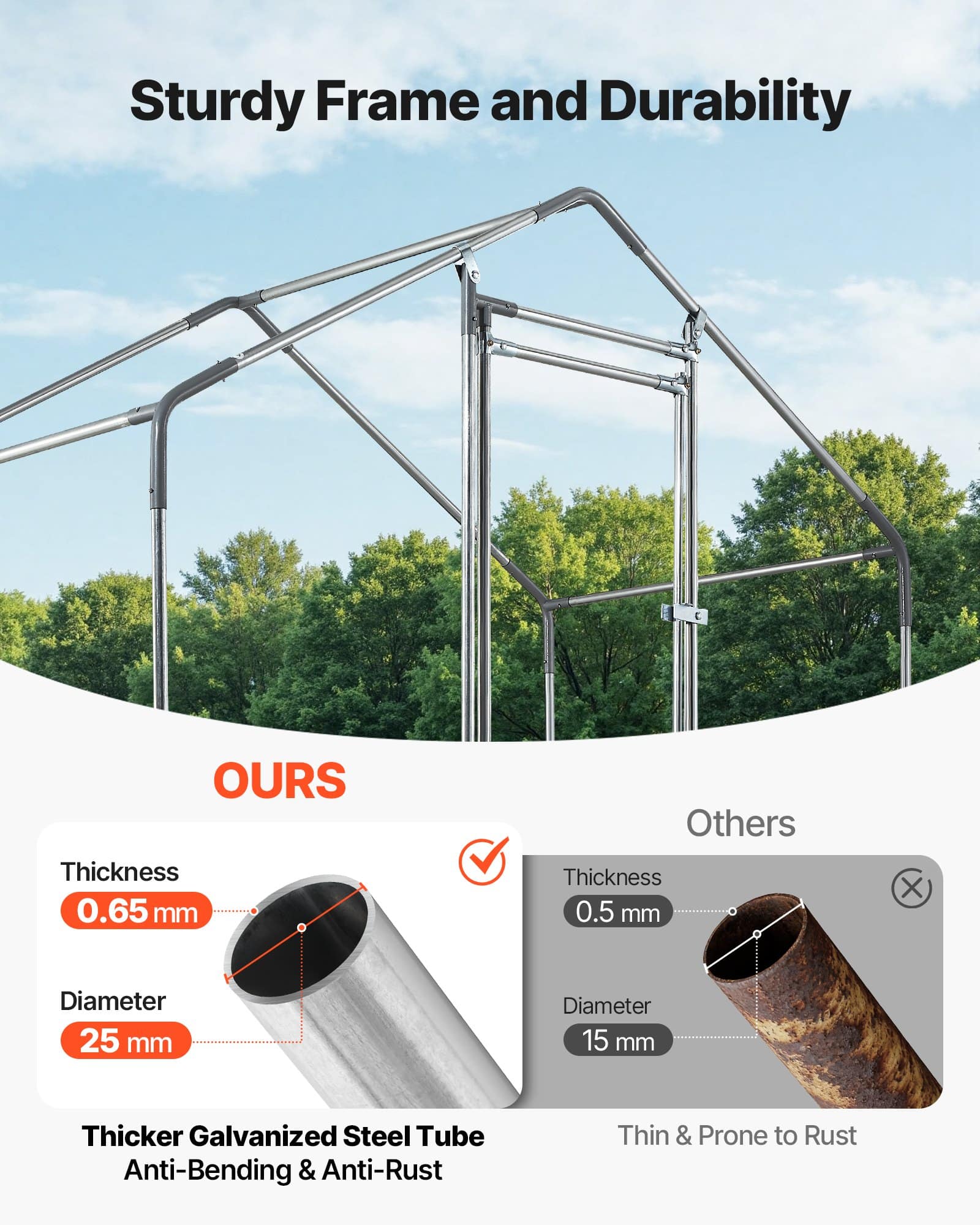 VEVOR 2x1x2 m Large Metal Chicken Coop with Spire Roof, Waterproof Cover & Galvanized Frame for Poultry, Ducks, Rabbits – Paveikslėlis 3