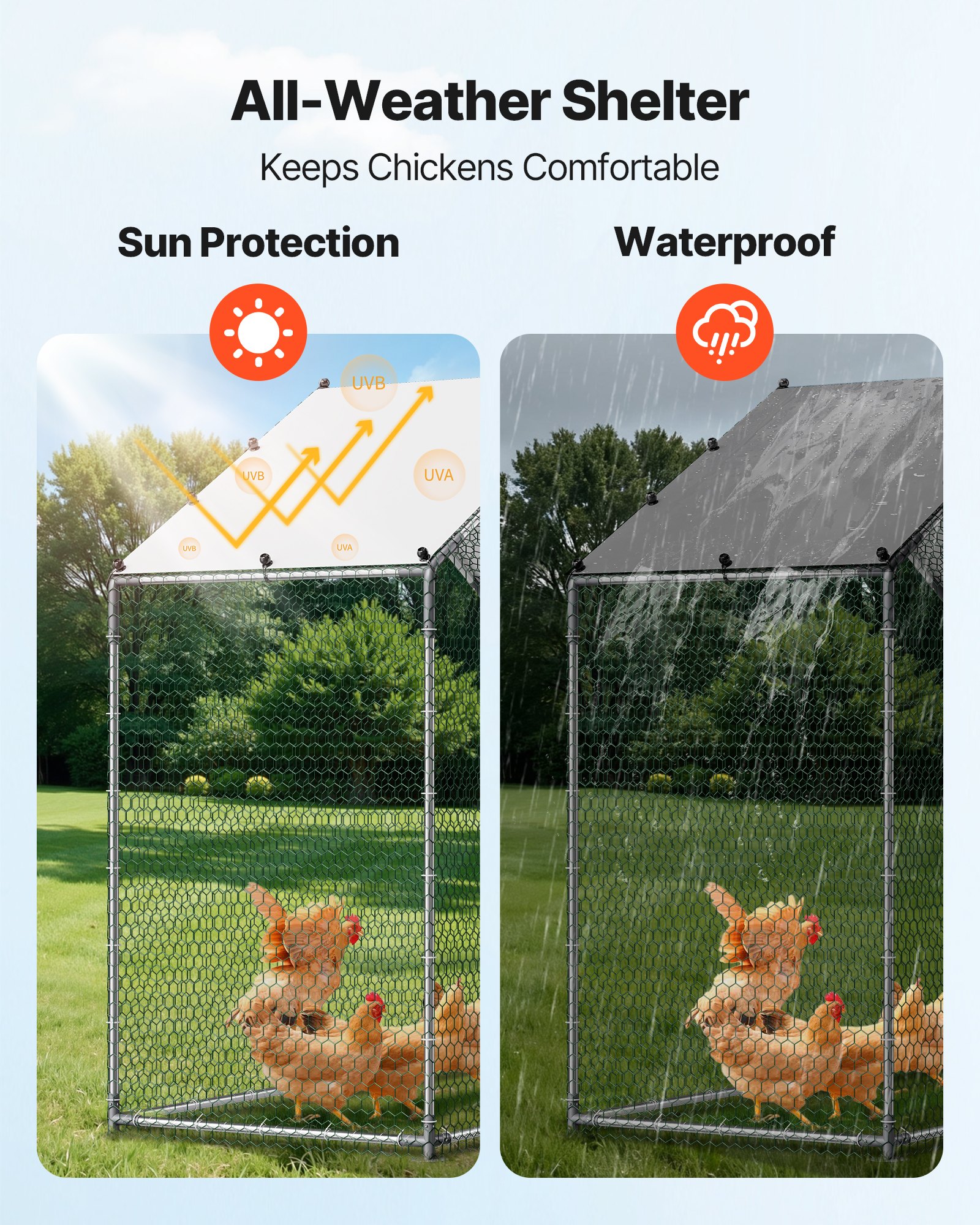 VEVOR 2x1x2 m Large Metal Chicken Coop with Spire Roof, Waterproof Cover & Galvanized Frame for Poultry, Ducks, Rabbits – Paveikslėlis 5