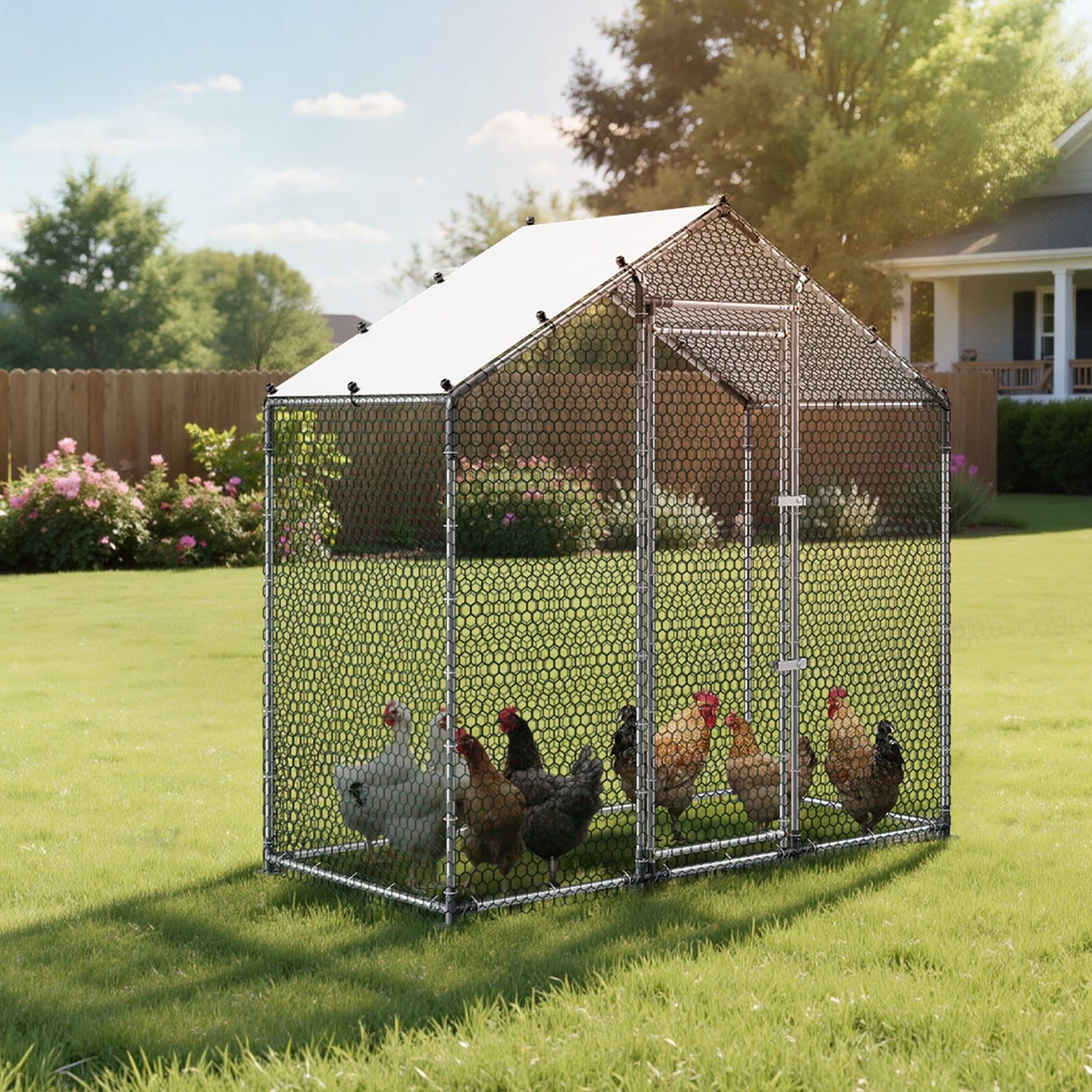 VEVOR 2x1x2 m Large Metal Chicken Coop with Spire Roof, Waterproof Cover & Galvanized Frame for Poultry, Ducks, Rabbits – Paveikslėlis 8