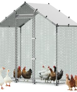VEVOR 2x1x2 m Large Metal Chicken Coop with Spire Roof, Waterproof Cover & Galvanized Frame for Poultry, Ducks, Rabbits