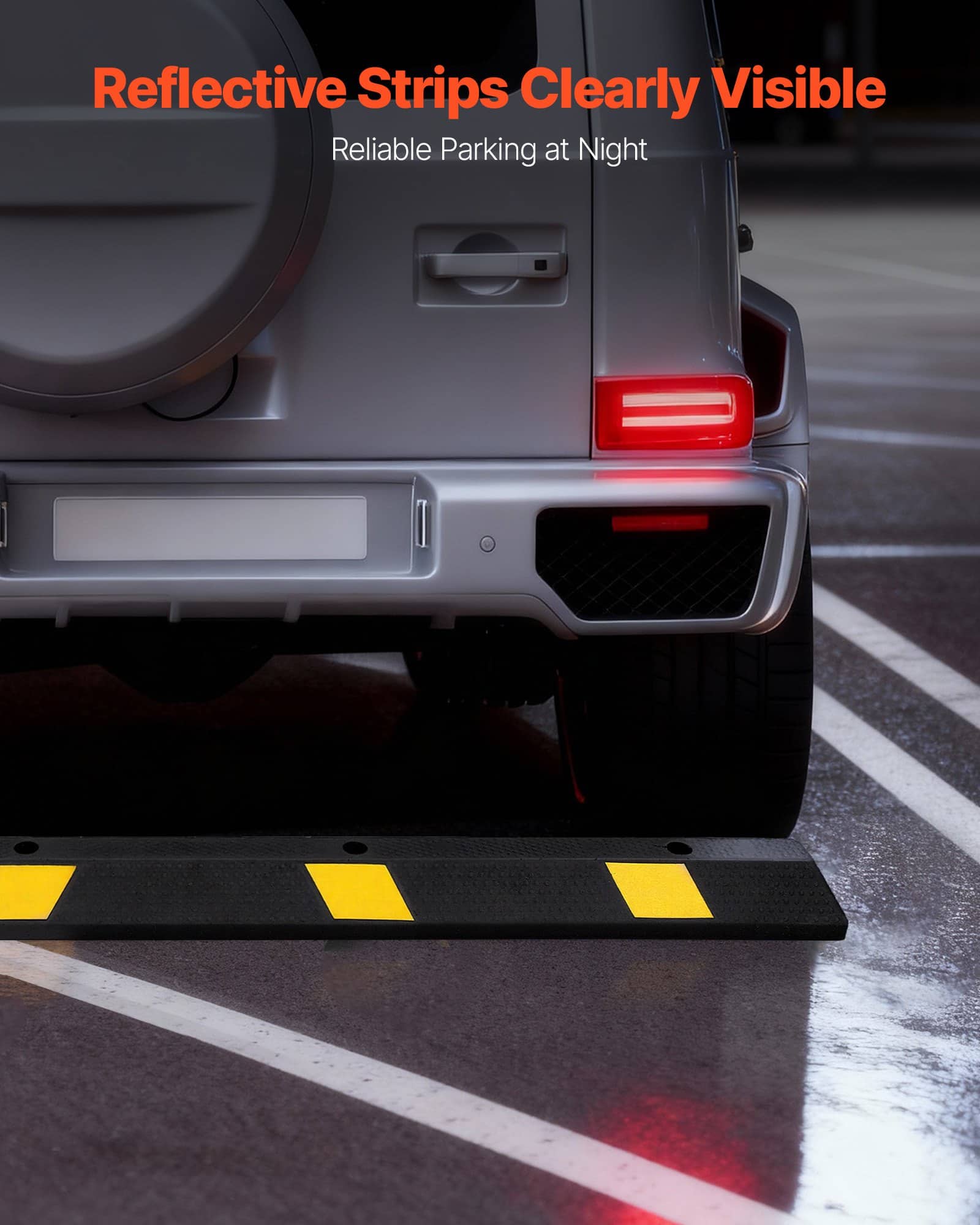 VEVOR 1840 mm Heavy-Duty Rubber Parking Stopper with Reflective Strips for Cars, Vans, Trucks, RVs – Garage Floor Curb Block - Image 4