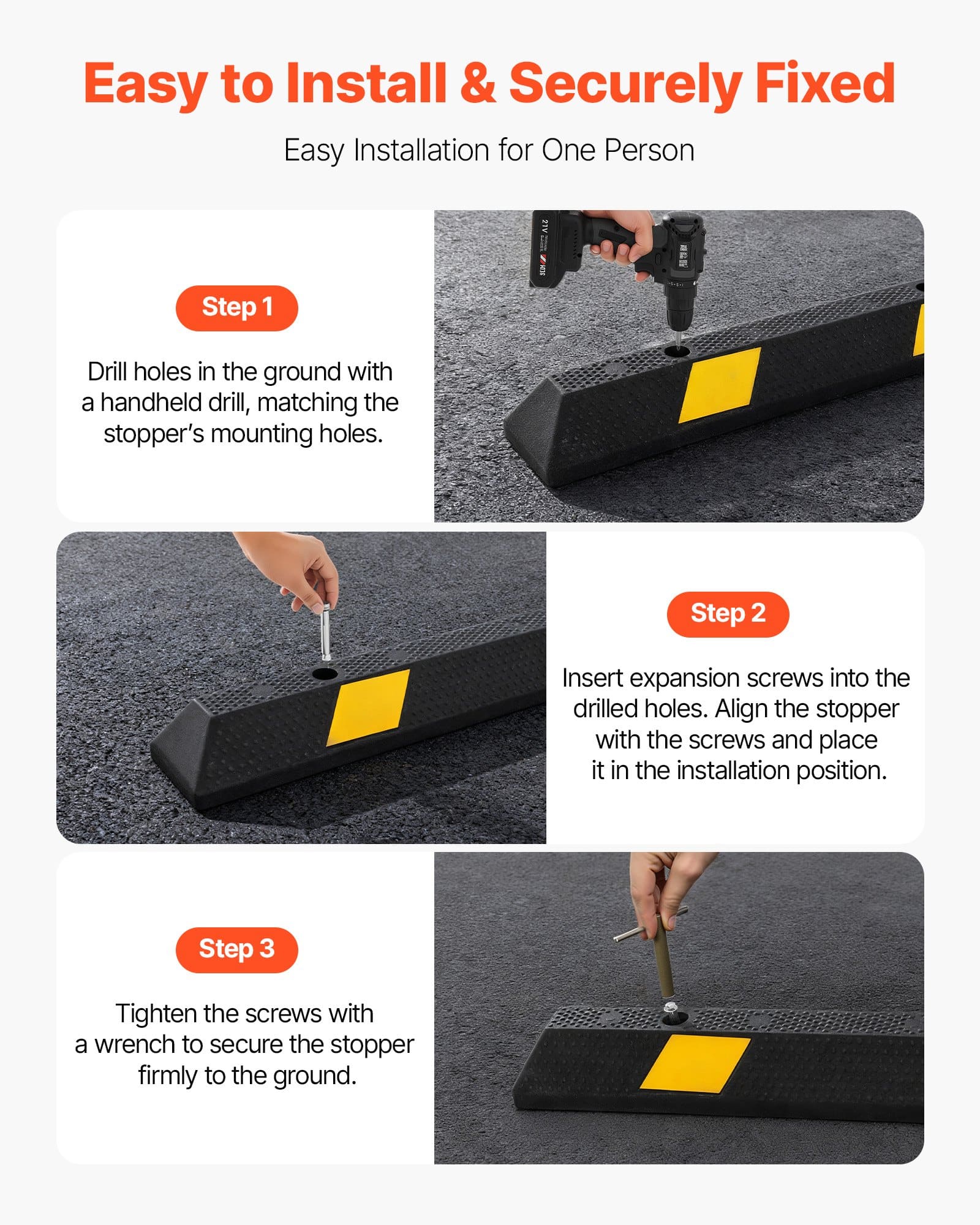 VEVOR 1840 mm Heavy-Duty Rubber Parking Stopper with Reflective Strips for Cars, Vans, Trucks, RVs – Garage Floor Curb Block - Image 5