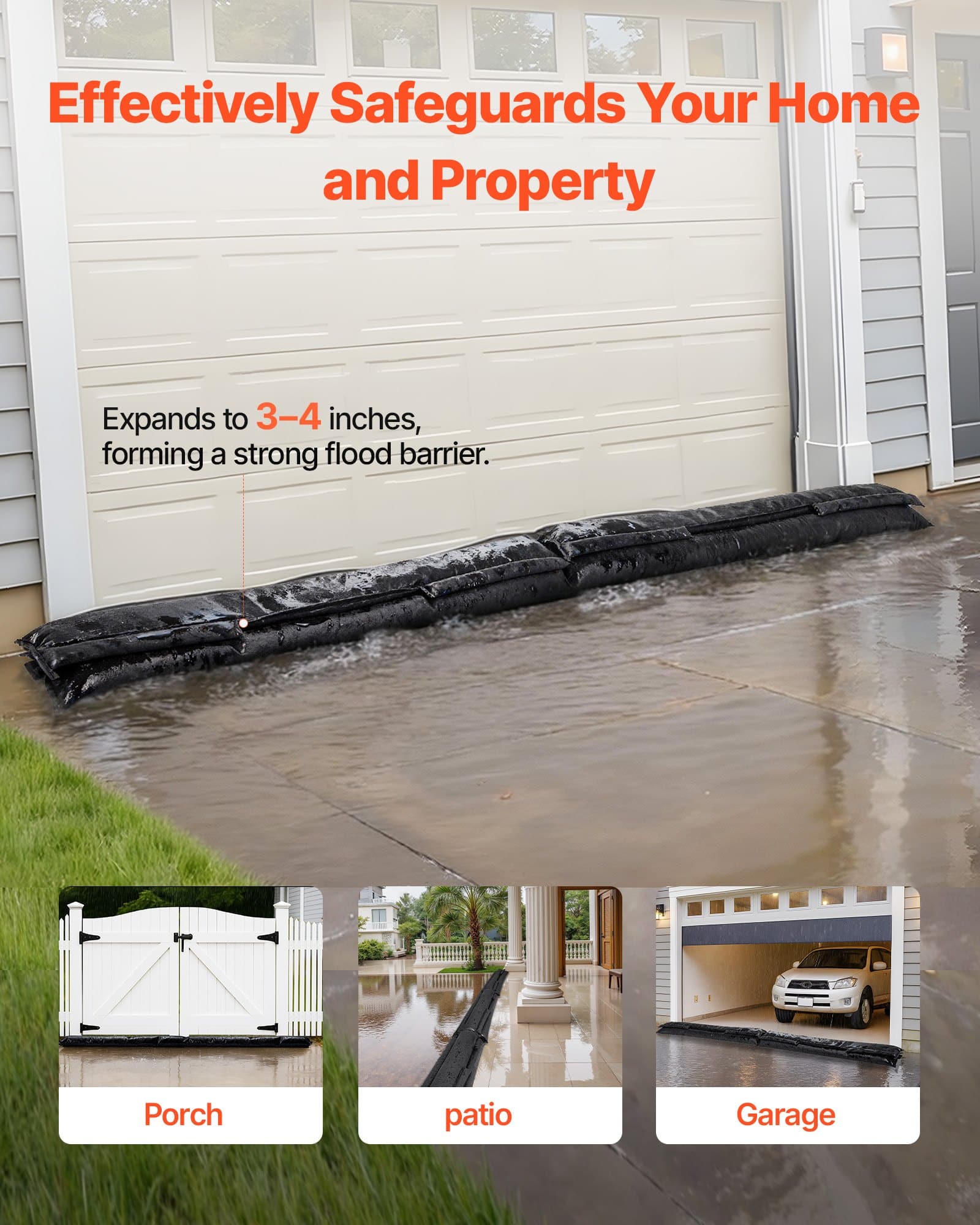 VEVOR Flood Barriers 4-Pack – 1530x210 mm Reusable Water-Activated Sandless Sandbags for Flood Protection, Home & Garage — attēls 2