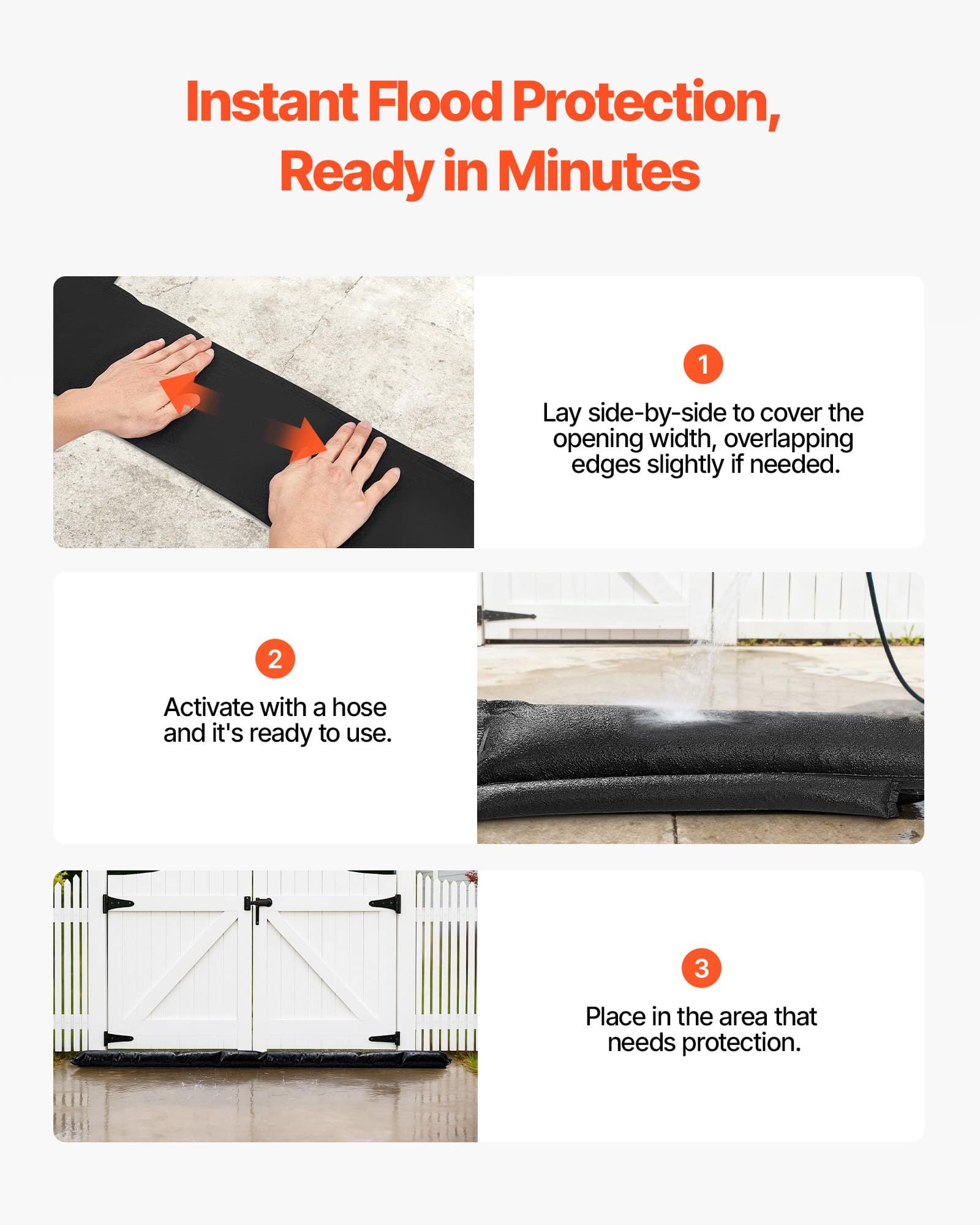 VEVOR Flood Barriers 4-Pack – 1530x210 mm Reusable Water-Activated Sandless Sandbags for Flood Protection, Home & Garage — attēls 4