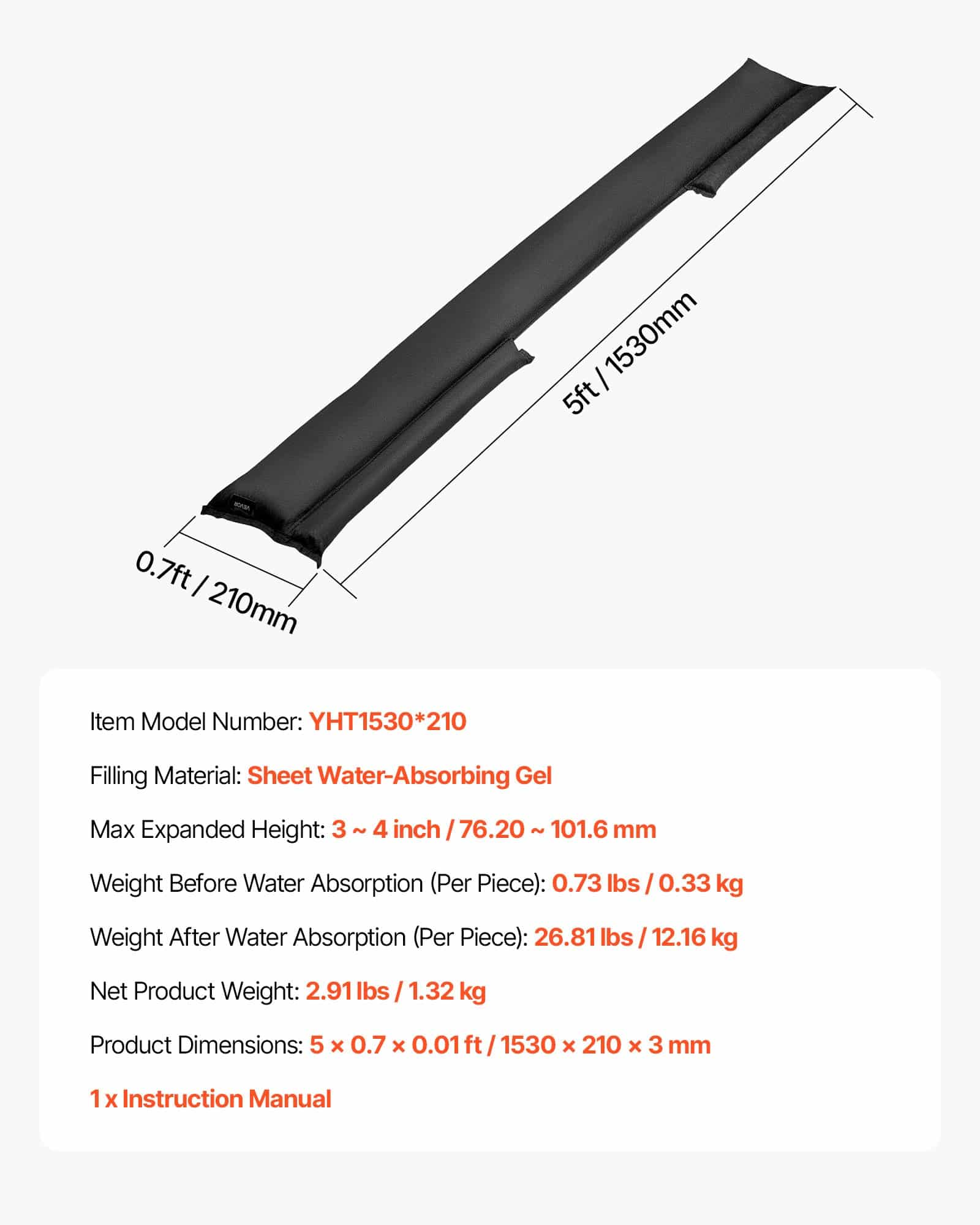 VEVOR Flood Barriers 4-Pack – 1530x210 mm Reusable Water-Activated Sandless Sandbags for Flood Protection, Home & Garage — attēls 7