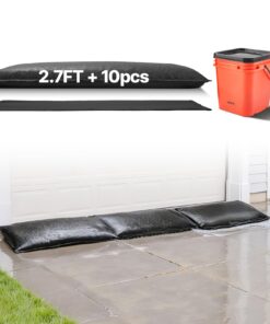 VEVOR Reusable Flood Barriers 10-Pack with Bucket, 430x830 mm Water-Activated Sandless Bags for Home & Garage Protection