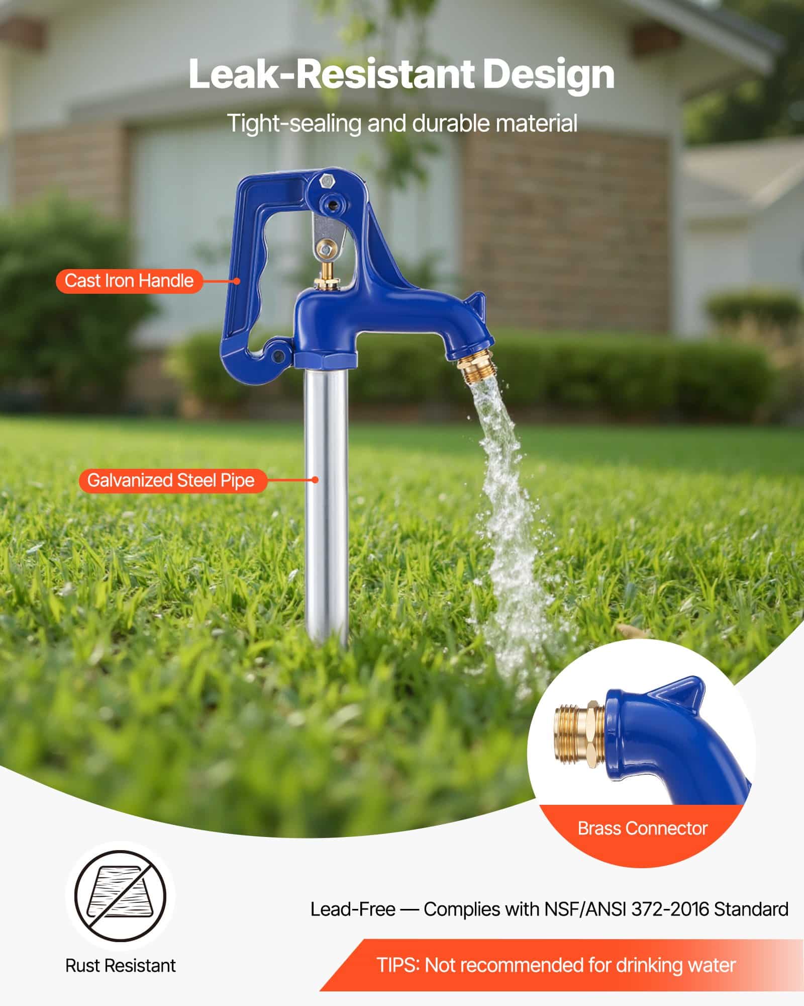VEVOR 1280mm Frost-Proof Yard Hydrant with 609.6mm Bury Depth, G 3/4" Hose Coupling, Outdoor Faucet for Garden & Farm Use - Pilt 3