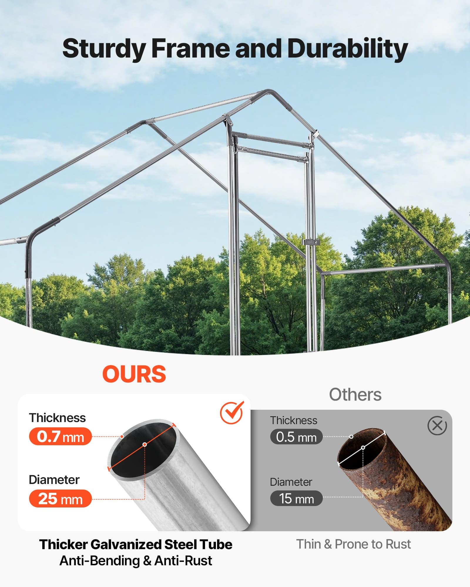 VEVOR Large 3x1x2 m Metal Chicken Coop with Spire Roof, Waterproof Cover, Steel Frame for Hens, Ducks, Rabbits - Outdoor Use — attēls 3