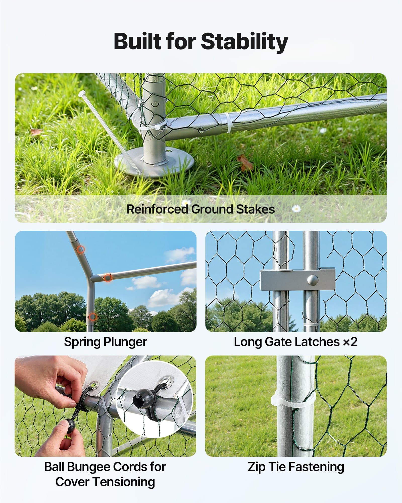 VEVOR Large 3x1x2 m Metal Chicken Coop with Spire Roof, Waterproof Cover, Steel Frame for Hens, Ducks, Rabbits - Outdoor Use — attēls 6