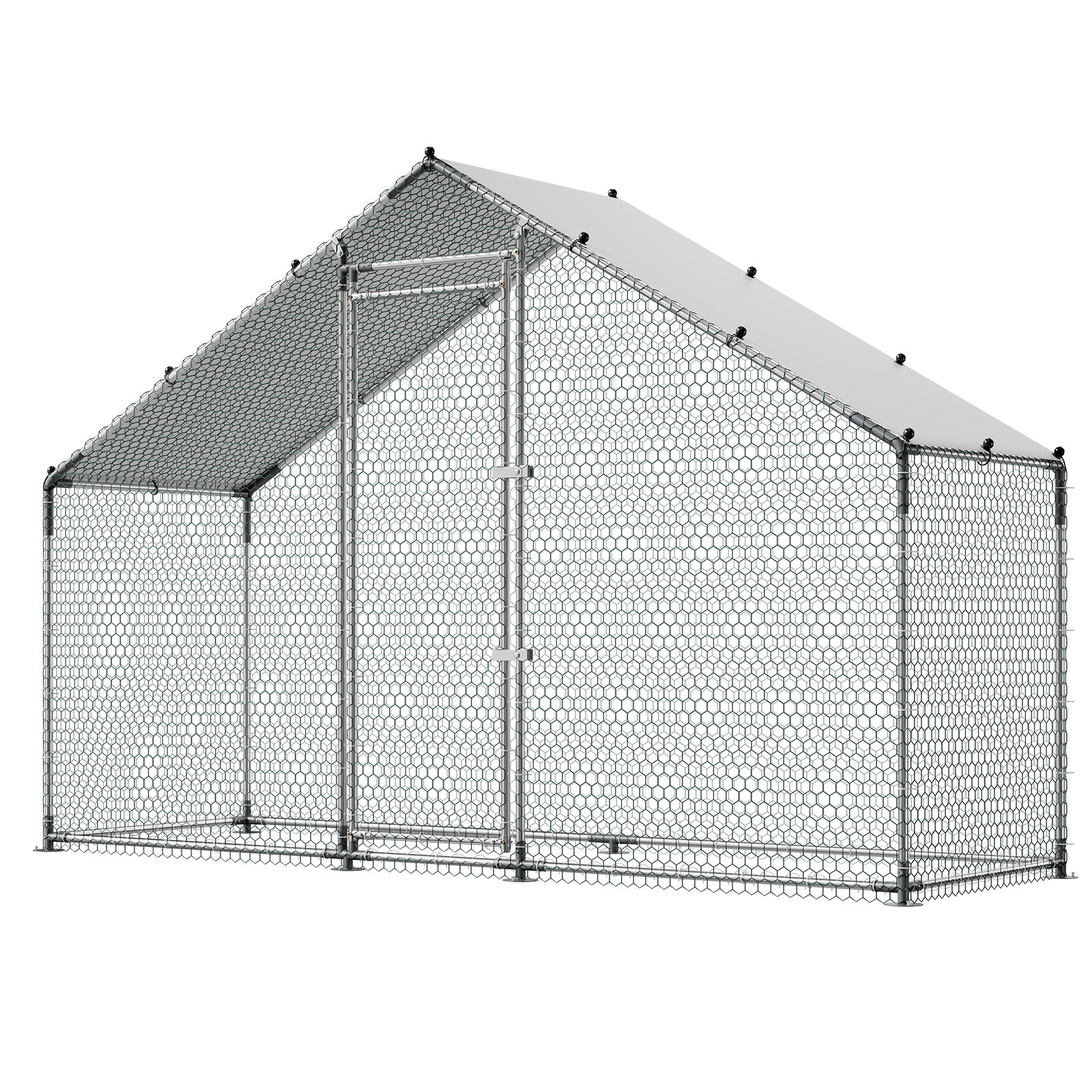 VEVOR Large 3x1x2 m Metal Chicken Coop with Spire Roof, Waterproof Cover, Steel Frame for Hens, Ducks, Rabbits - Outdoor Use — attēls 10
