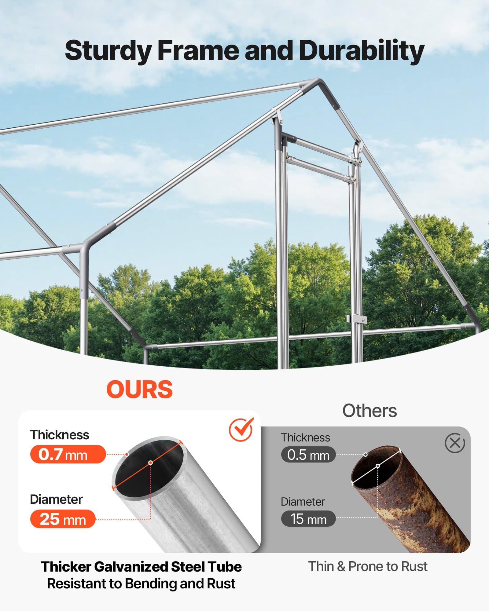 VEVOR Large Walk-in Metal Chicken Coop 3x6x2 m with Cover & Lock, Outdoor Poultry Pen for Chickens, Ducks, Rabbits - Weatherproof - Pilt 3