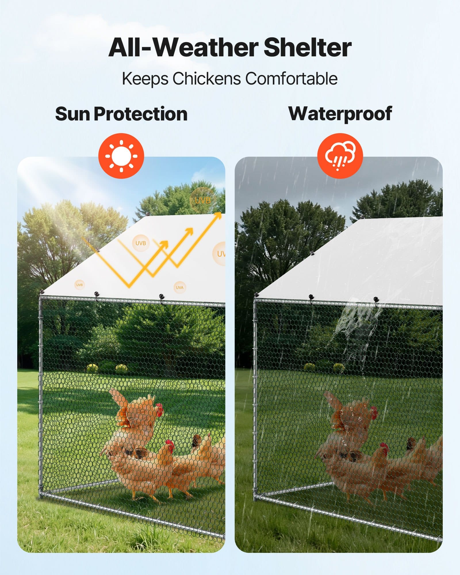 VEVOR Large Walk-in Metal Chicken Coop 3x6x2 m with Cover & Lock, Outdoor Poultry Pen for Chickens, Ducks, Rabbits - Weatherproof - Pilt 5