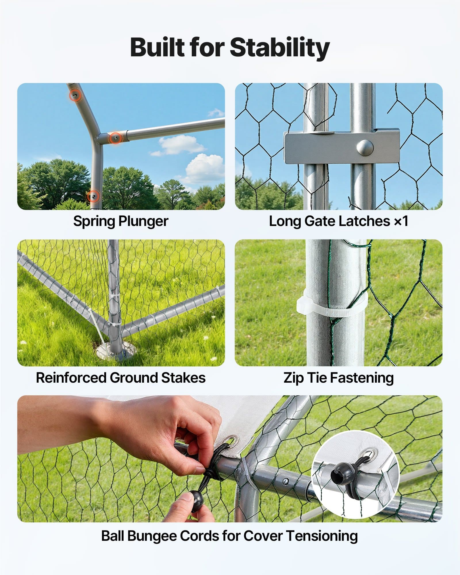 VEVOR Large Walk-in Metal Chicken Coop 3x6x2 m with Cover & Lock, Outdoor Poultry Pen for Chickens, Ducks, Rabbits - Weatherproof - Pilt 6