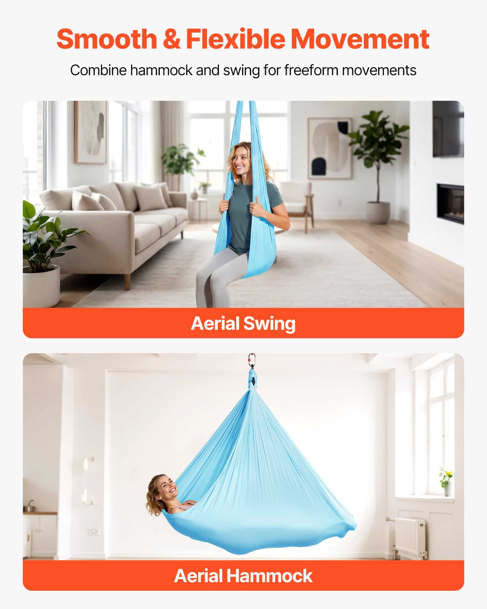 VEVOR Aerial Yoga Swing Hammock 136 kg Load, Spandex Fabric, 360° Swivel, with Rope & Bag – for Home, Gym & Outdoor Use — Attēls 4