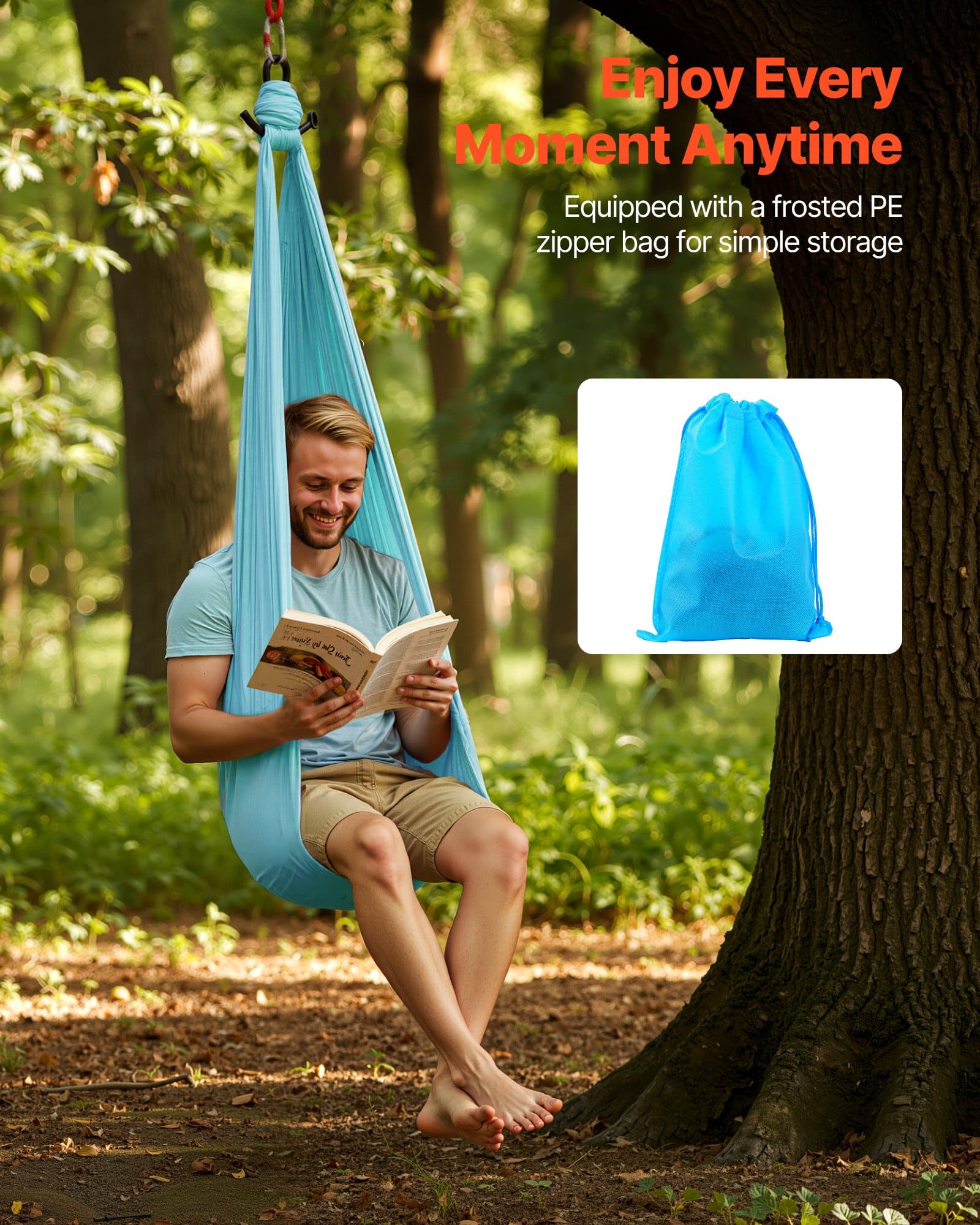 VEVOR Aerial Yoga Swing Hammock 136 kg Load, Spandex Fabric, 360° Swivel, with Rope & Bag – for Home, Gym & Outdoor Use — Attēls 6