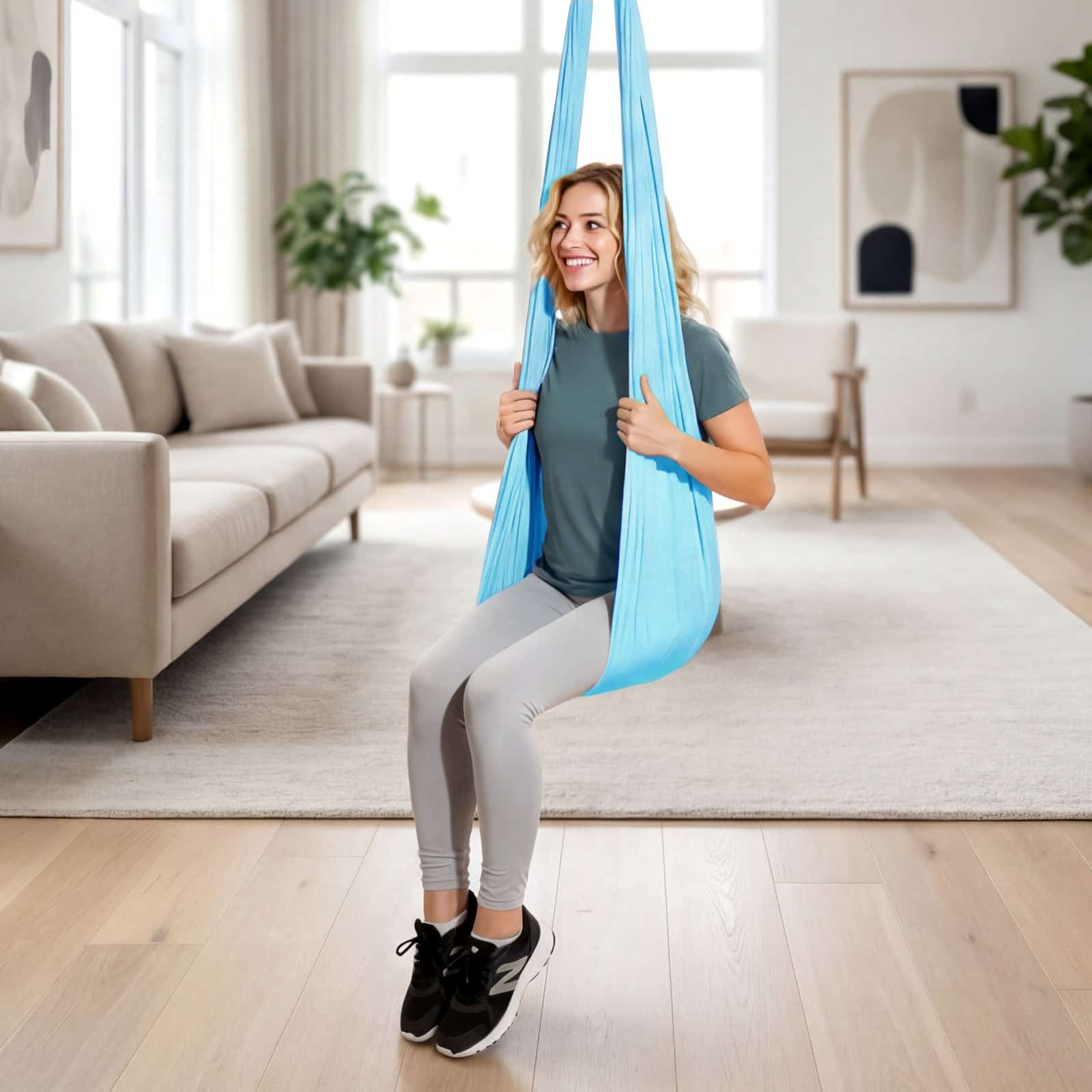 VEVOR Aerial Yoga Swing Hammock 136 kg Load, Spandex Fabric, 360° Swivel, with Rope & Bag – for Home, Gym & Outdoor Use — Attēls 8