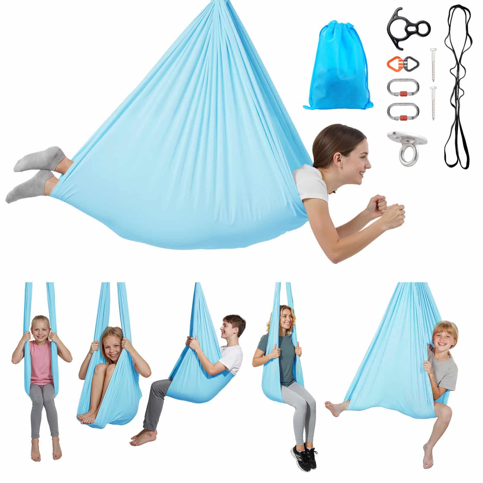 VEVOR Aerial Yoga Swing Hammock 136 kg Load, Spandex Fabric, 360° Swivel, with Rope & Bag – for Home, Gym & Outdoor Use