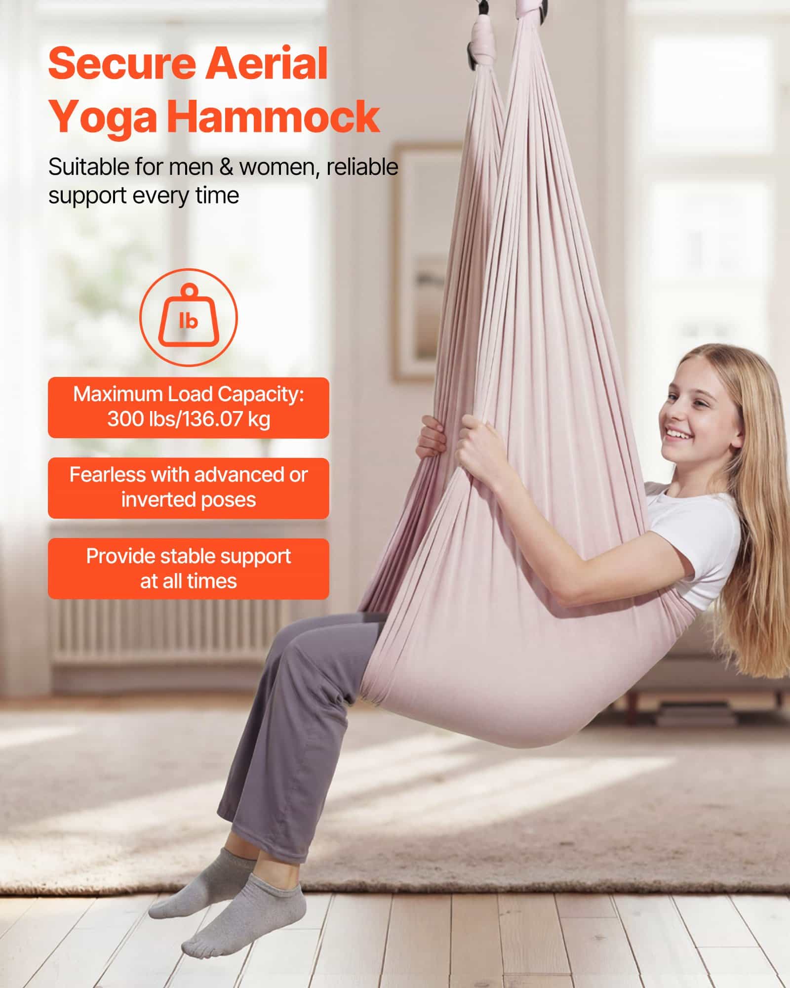 VEVOR Aerial Yoga Hammock & Swing Combo, 136 kg Load, Spandex Fabric, 360° Rotation, with PE Bag for Home & Studio Use — Attēls 3