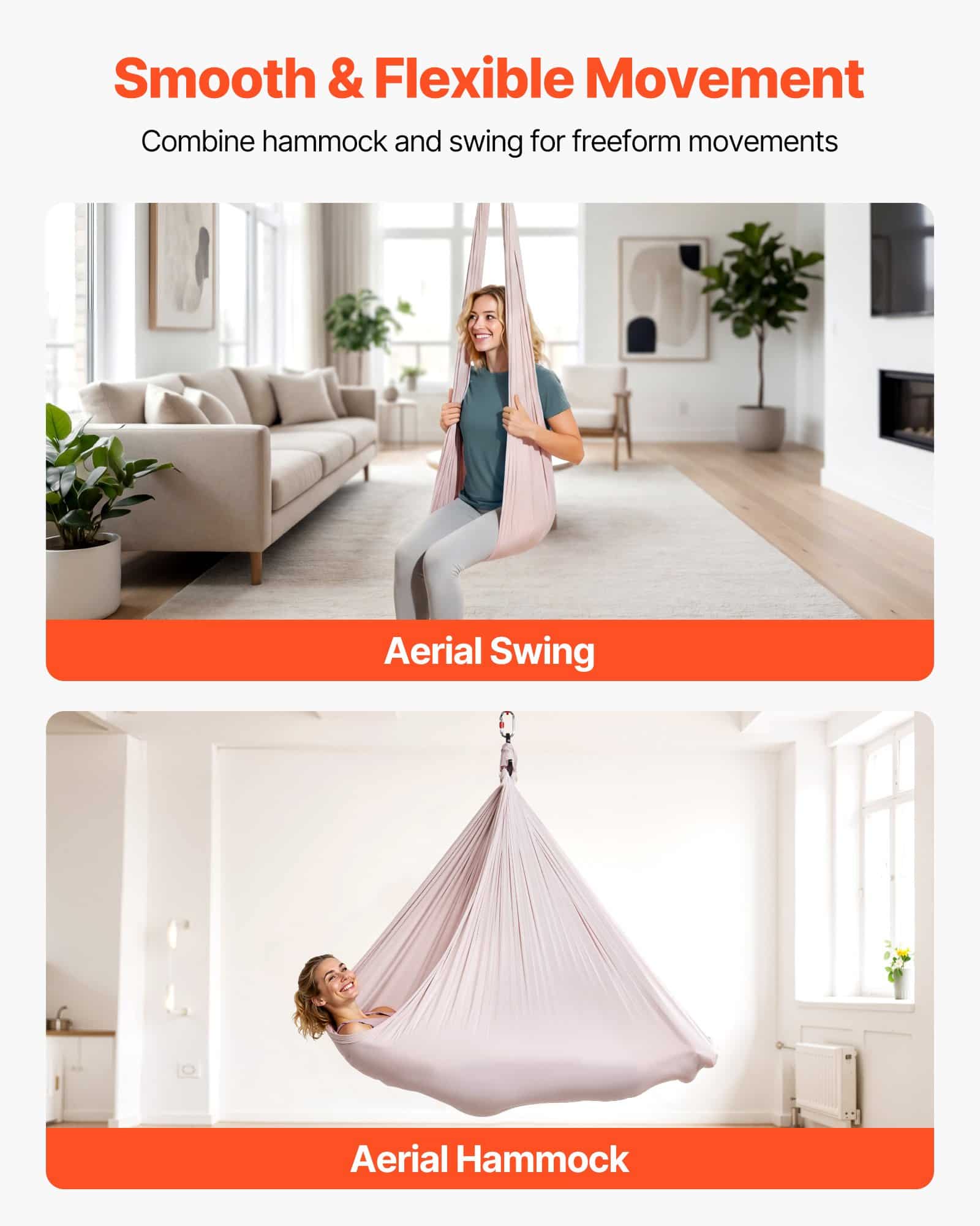 VEVOR Aerial Yoga Hammock & Swing Combo, 136 kg Load, Spandex Fabric, 360° Rotation, with PE Bag for Home & Studio Use — Attēls 4