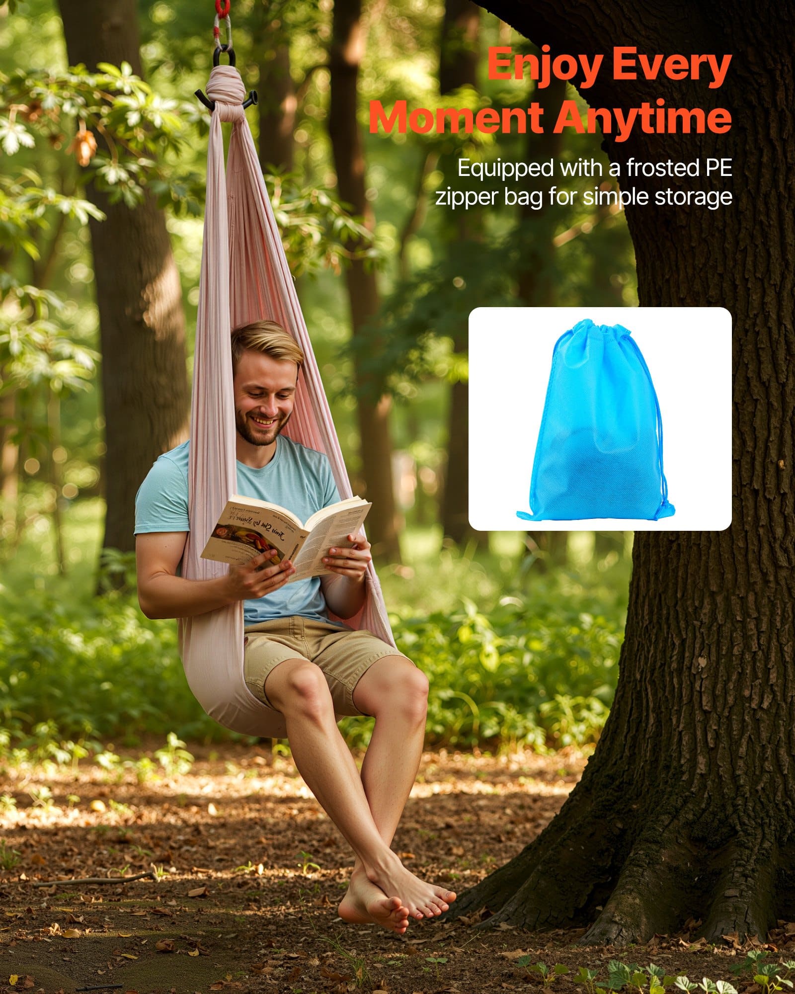 VEVOR Aerial Yoga Hammock & Swing Combo, 136 kg Load, Spandex Fabric, 360° Rotation, with PE Bag for Home & Studio Use — Attēls 6