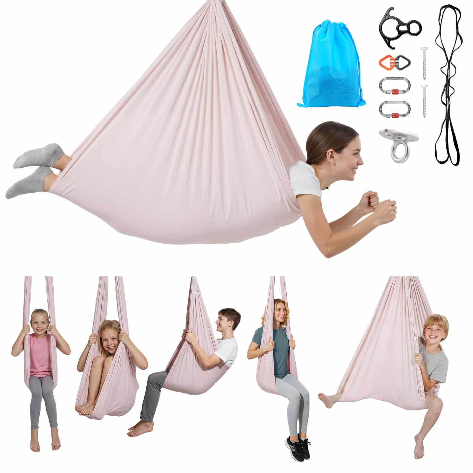 VEVOR Aerial Yoga Hammock & Swing Combo, 136 kg Load, Spandex Fabric, 360° Rotation, with PE Bag for Home & Studio Use