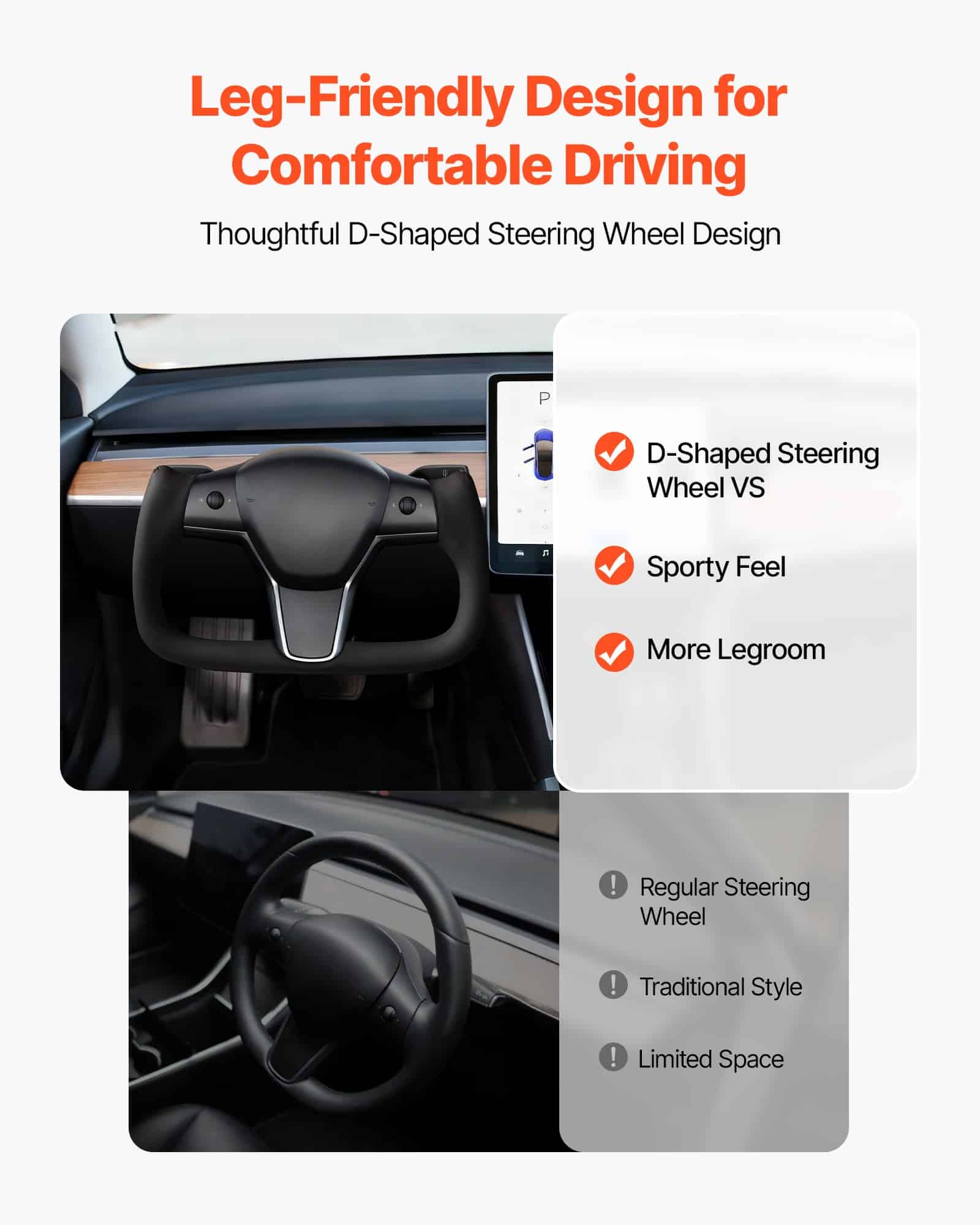 Heated Carbon Fiber Steering Wheel for Tesla Model 3 (2016–2023), D-Shape, Leather Grip, Flat-Bottom, Black - Зображення 5