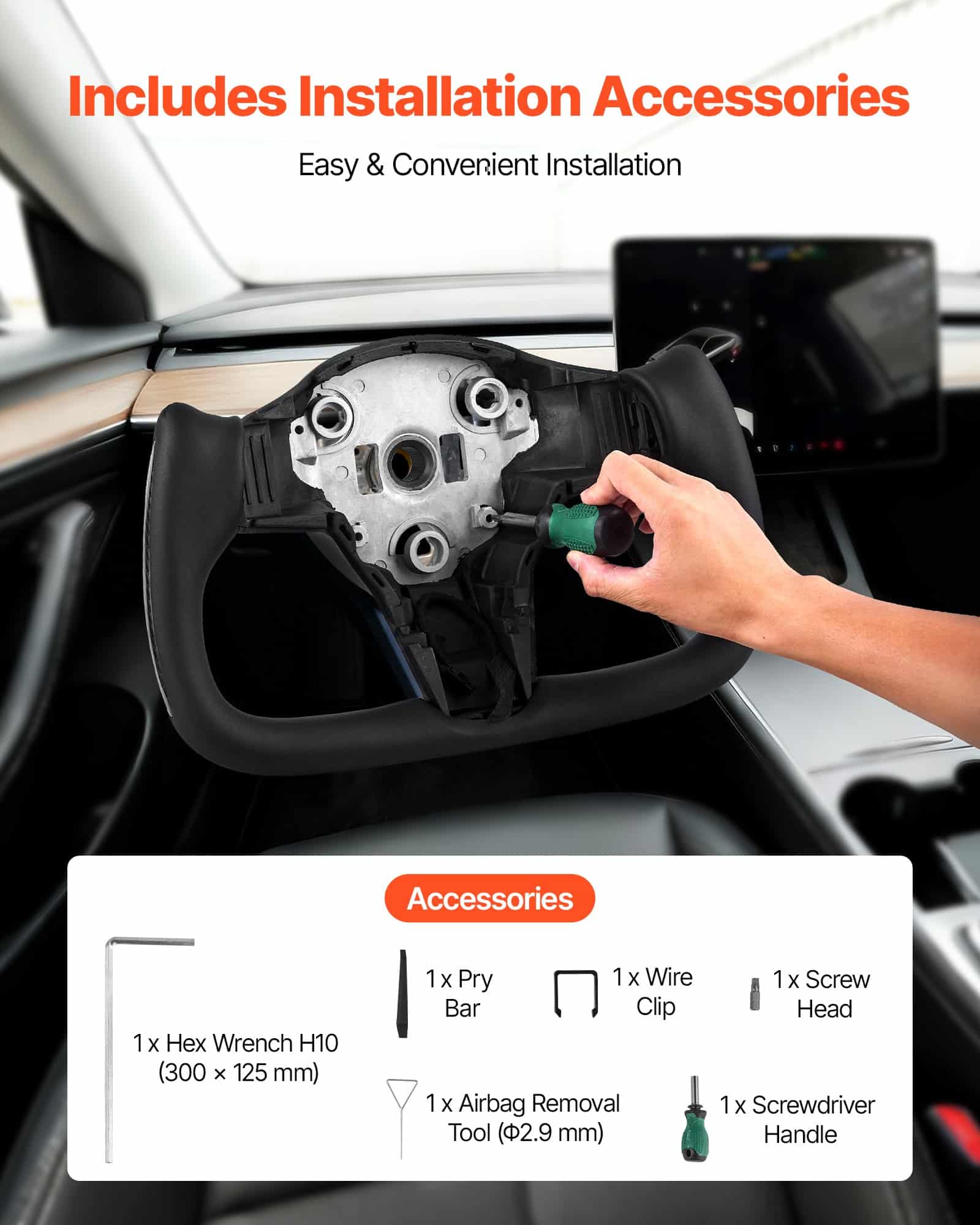 Heated Carbon Fiber Steering Wheel for Tesla Model 3 (2016–2023), D-Shape, Leather Grip, Flat-Bottom, Black - Зображення 6