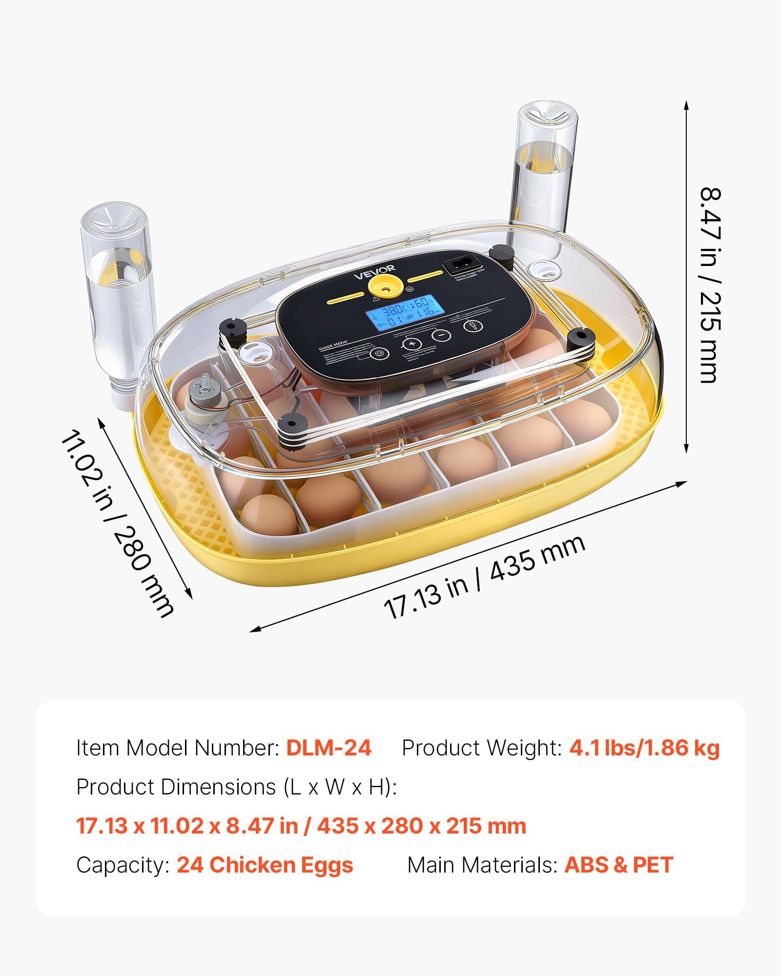 VEVOR 24-Egg Automatic Incubator with LED Candler, Temp & Humidity Control, Auto Turner & Water Refill, for Poultry Hatching — attēls 7
